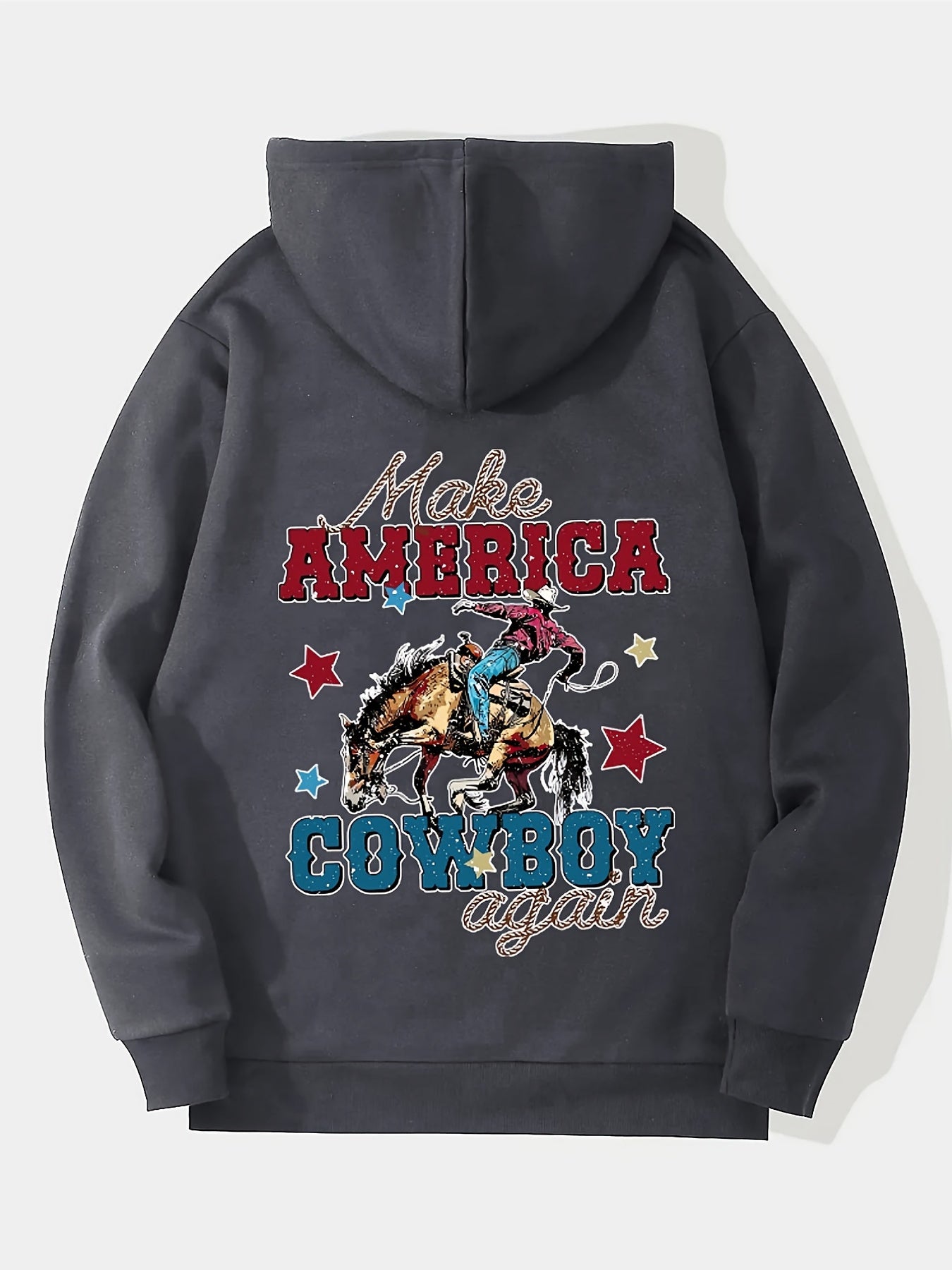 cowboy Loose-fitting men's letter and character print hoodie with drooping shoulders and adjustable drawstrings