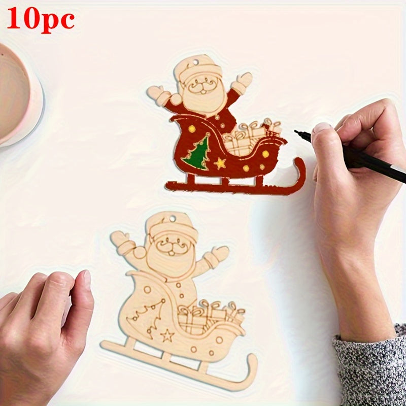 Wooden Santa Claus Sled Shape Wood Piece DIY Painting Graffiti Crafts Wooden Pendant Pendent Ornaments Holiday Wedding Party Home Decorations