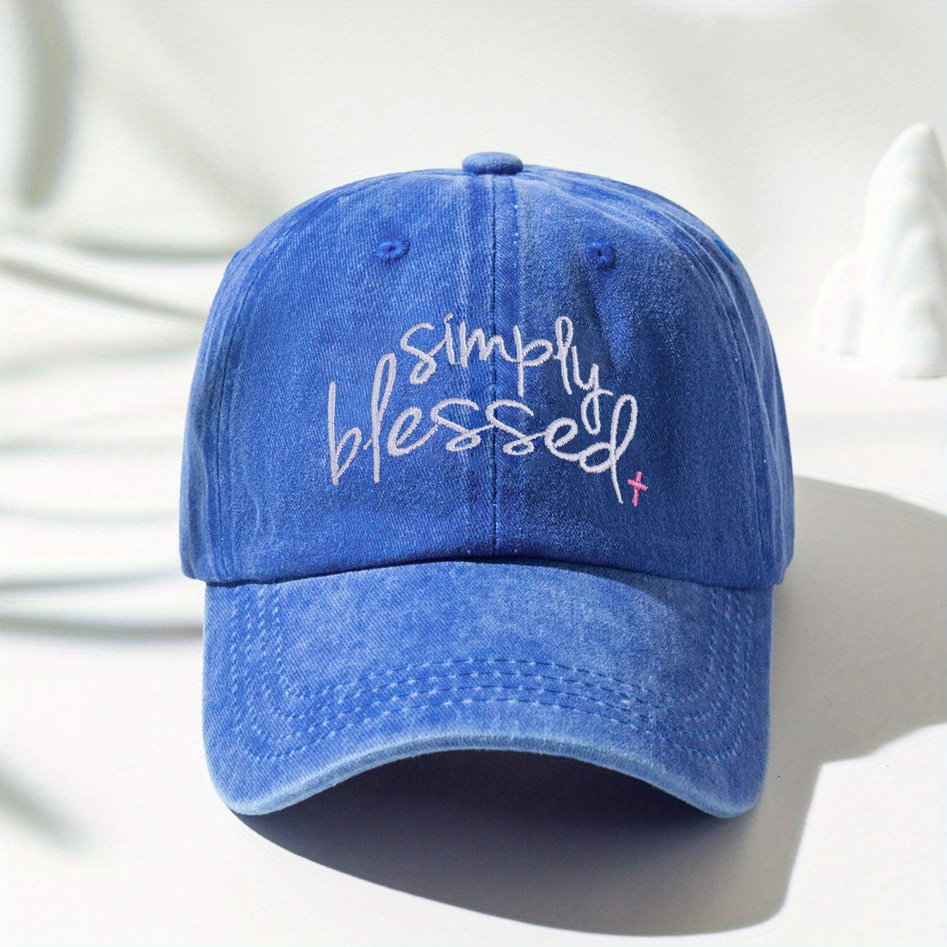 Simply Blessed Embroidery Baseball Cap Washed Distressed Solid Color Dad Hats Adjustable Sun Hats For Women & Men