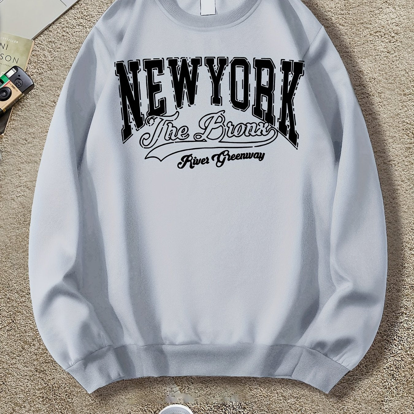 Men's Casual New York Graphic Sweatshirt - Soft Polyester, Loose Fit, Round Neck, Long Sleeve, Machine Washable, Perfect for Spring & Fall, Unique Print Design, Casual Wear | Urban Style Sweatshirt | Soft Polyester Fabric