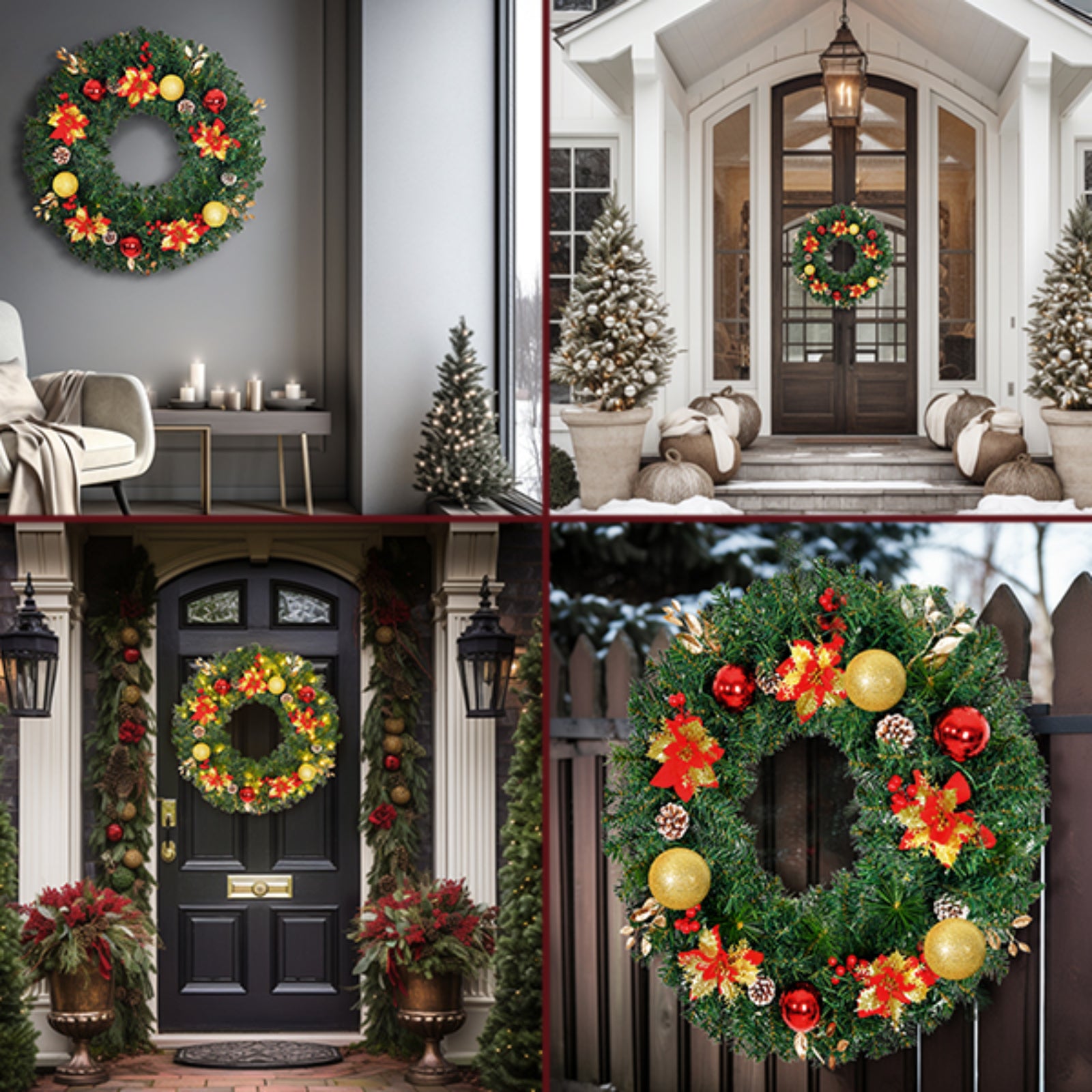 28inch 8 Modes Extra Large Pre-lit Christmas Wreath Artificial Deluxe Lighted Christmas Wreath Decorations Ornament with LED Lights Door Window Fireplace Decor Timer Function