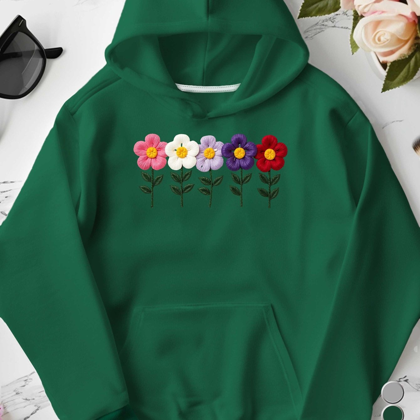 Embroidered Colorful Flowers Row Women'S Plus Size Hoodies