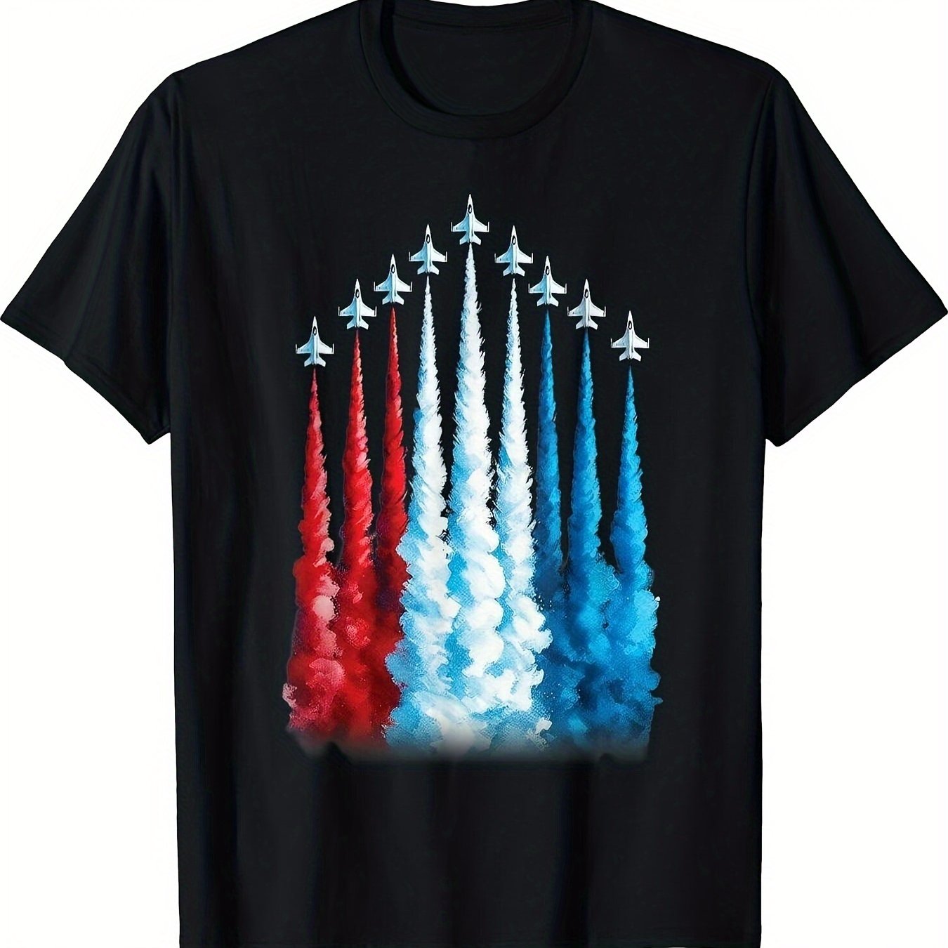 4th of July Patriotic Fighter Jets & American Flag Graphic T-Shirt - Red White Blue Military Design, 100% Cotton Unisex Tee for Men & Women, Comfort Fit S-XXXL, Independence Day Gift for Dad Friends, American Flag Accessories