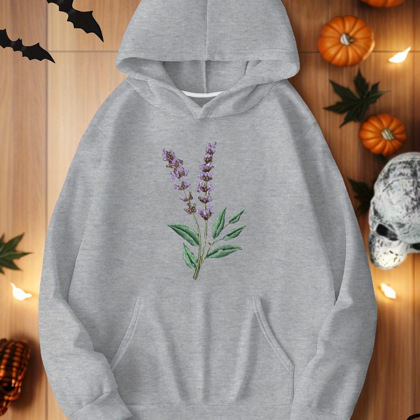 Teediy Lavender Sprig Embroidered Design Women'S Hoodies