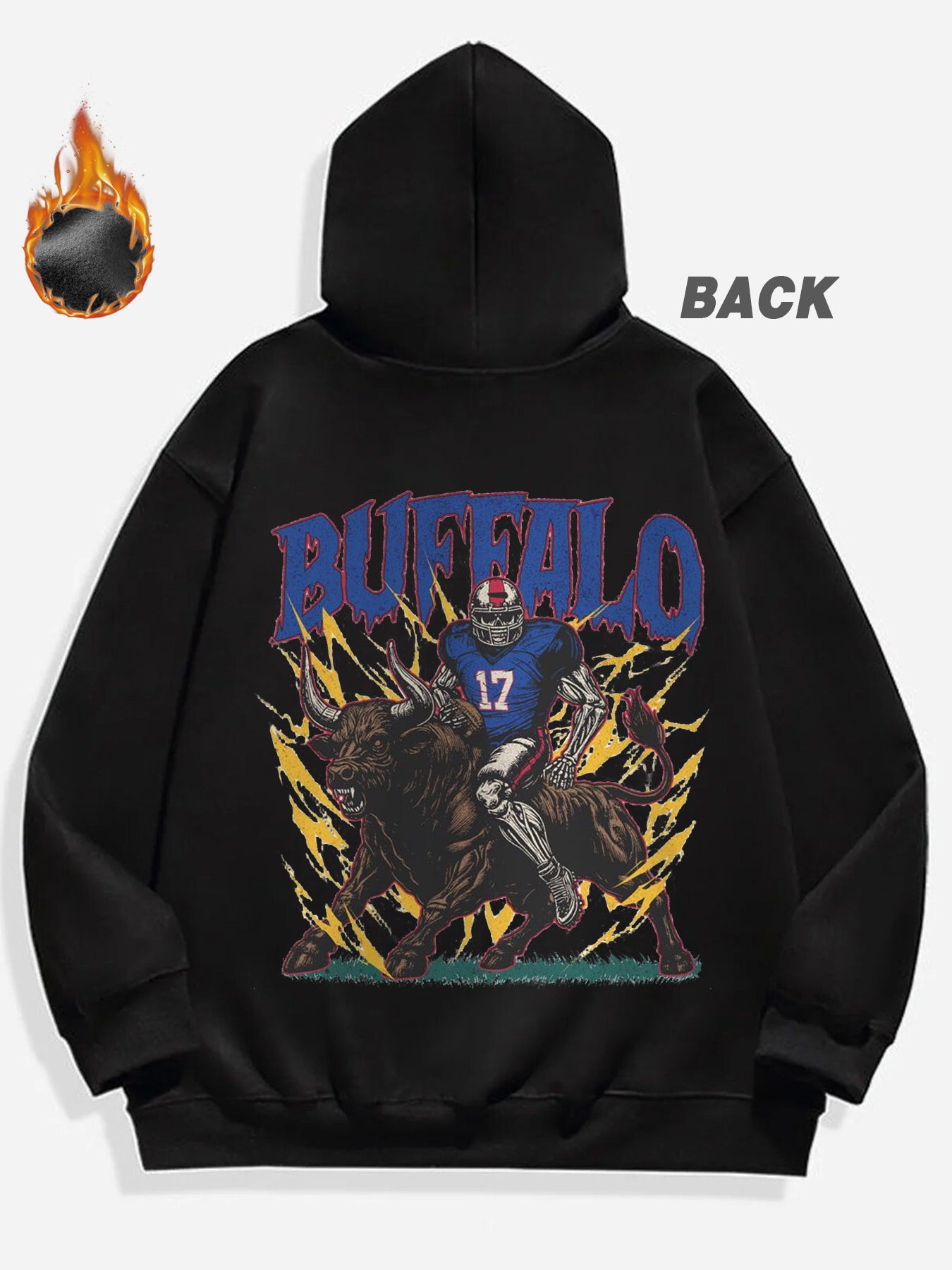 Buffalo Football Logo Hoodie - 100% Casual Pullover with Digital Heat Transfer, Long Sleeve, Regular Fit, Cold Resistant for Sports & Daily Wear, Adult Hooded Sweatshirt, Casual Sports Hoodie | Graphic Pullover | Blend Fabric