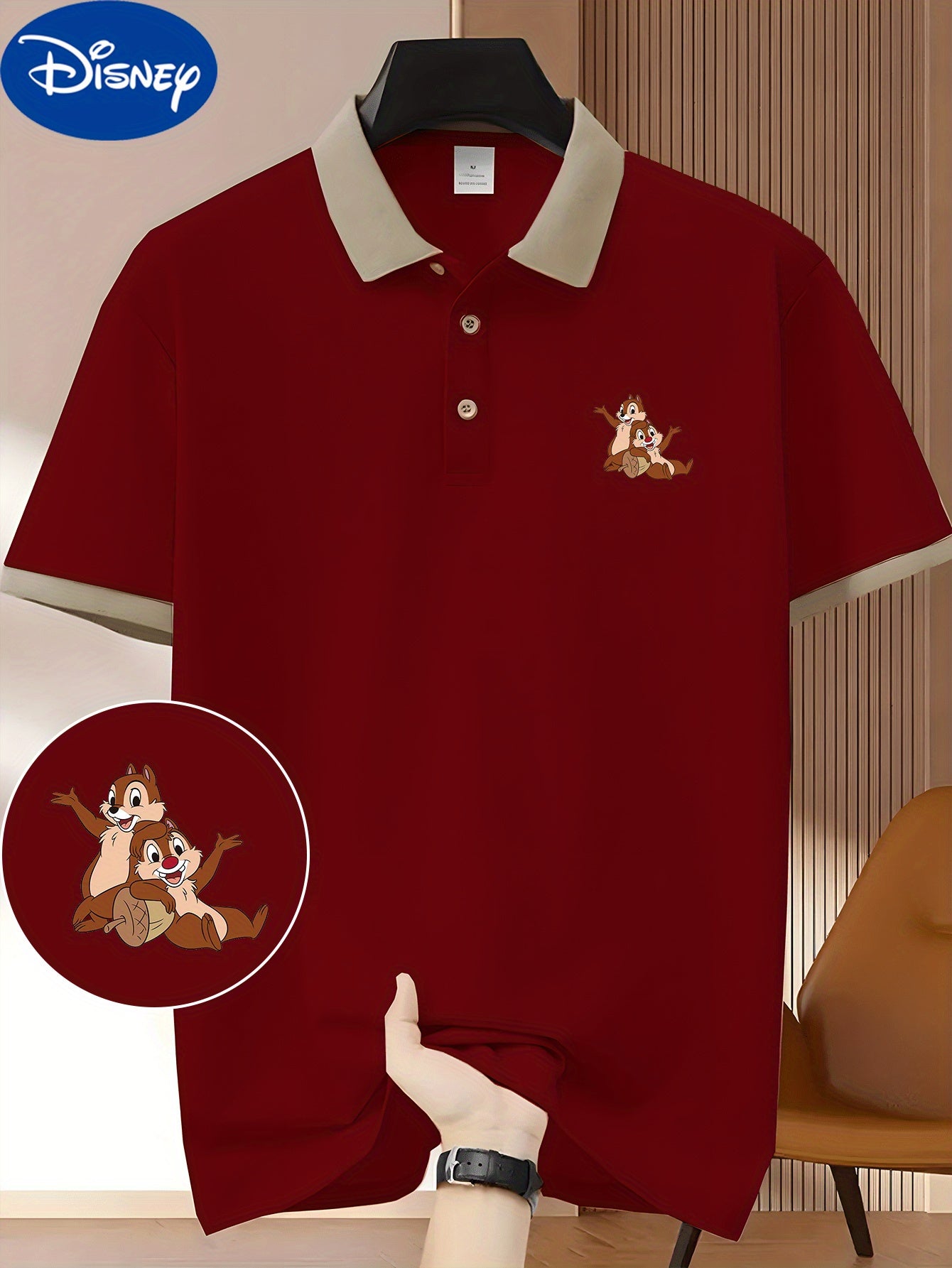 Disney Chitty Chitty Cartoon Image Printed Lapel Short Sleeve Shirt, Business Fashion Lightweight Polyester Breathable and Quick Drying Men's Shirt Golf Shirt Summer Fashion Casual Wear Suitable for Outdoor Sports Golf Course