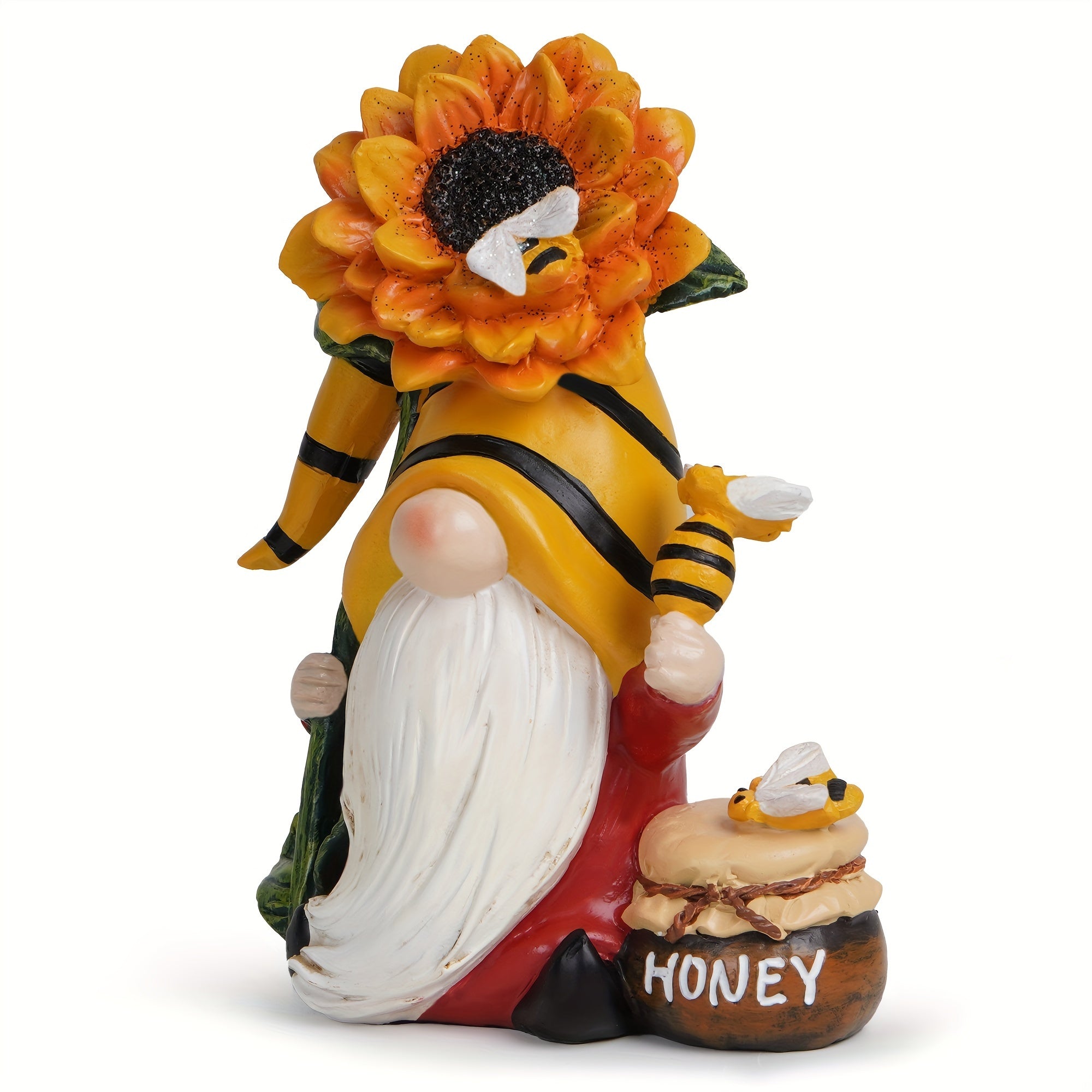 Resin Sunflower Gnome with Bee - Decorative Garden Elf Figurine, No Electricity or Battery Needed, Nature-Inspired Home & Outdoor Decor
