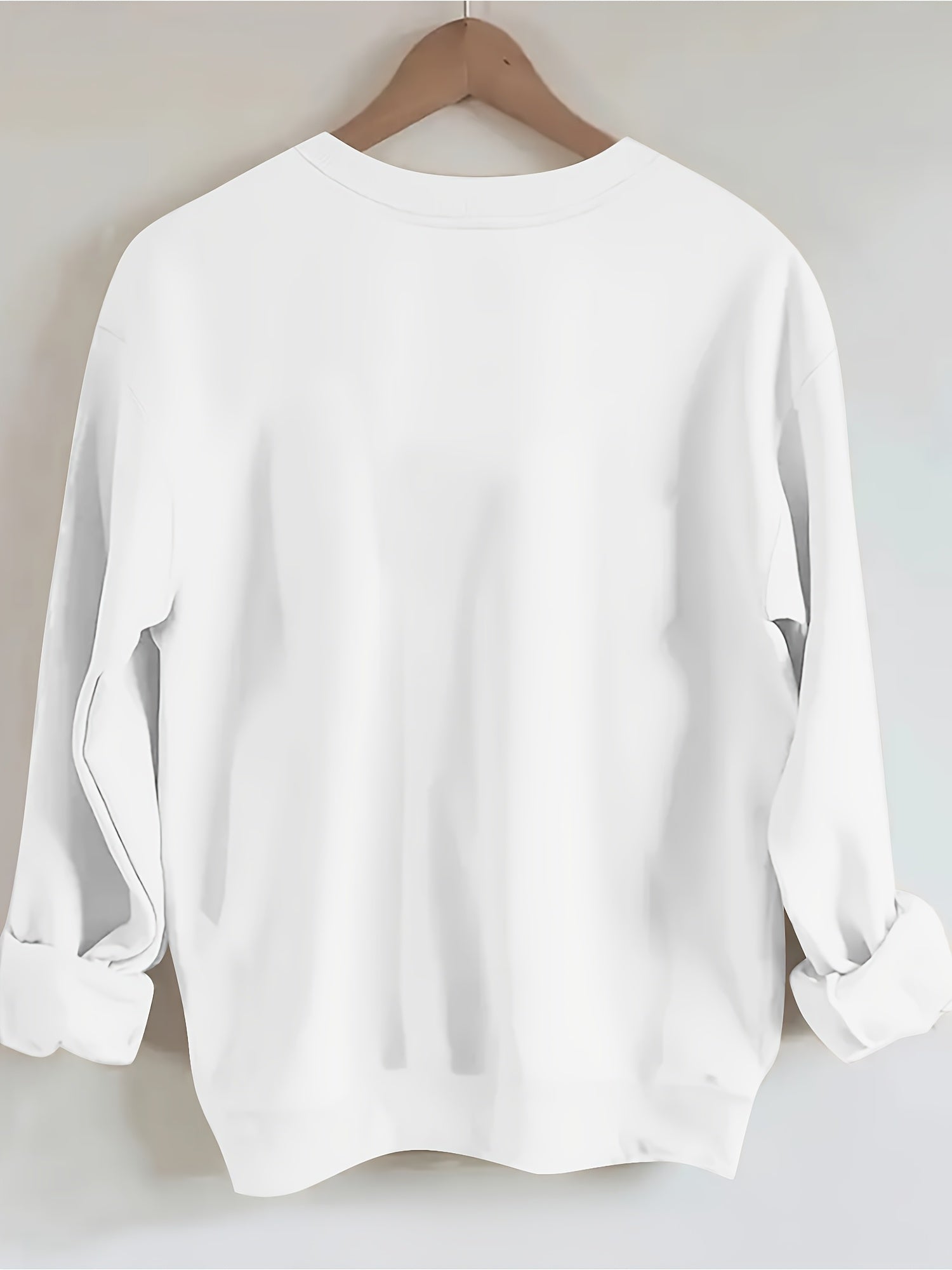 Cozy & Chic Women's Letter Print Pullover Sweatshirt - Soft Blend, Crew Neck, Long Sleeve, Casual Fit, Machine Washable, White with