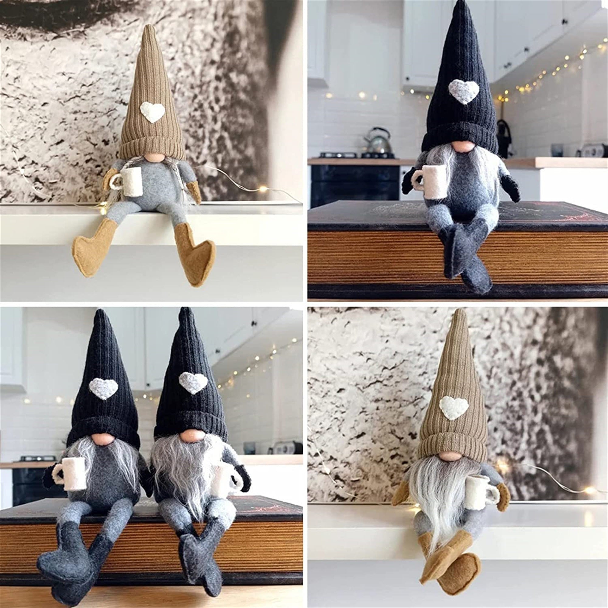 Coffee Gnomes Plush Doll Coffee Bar Decoration Swedish Tomte Elf Dwarf Collectible Figurines Dangle Leg Shelf Sitters Farmhouse Home Kitchen Decor Coffee Lover Gifts