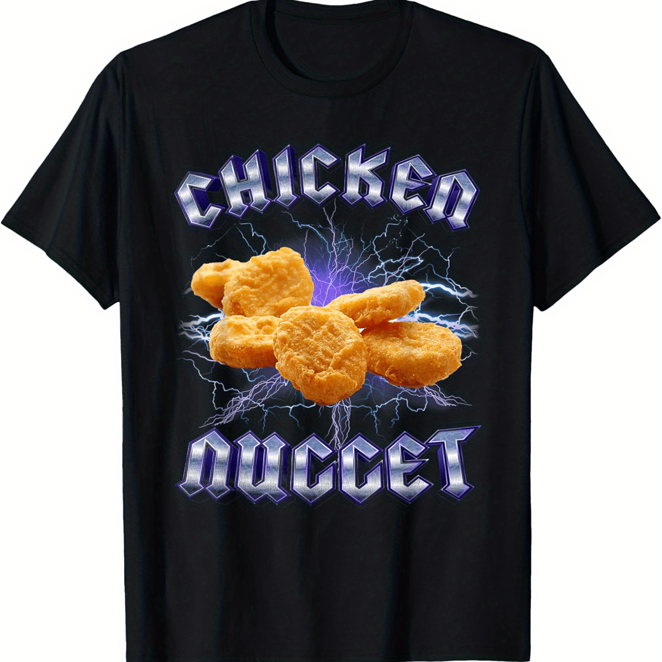 Men's Chicken Nuggets Graphic T-Shirt – 100% Cotton, Soft & Breathable, Black Casual Short Sleeve Tee with Bold