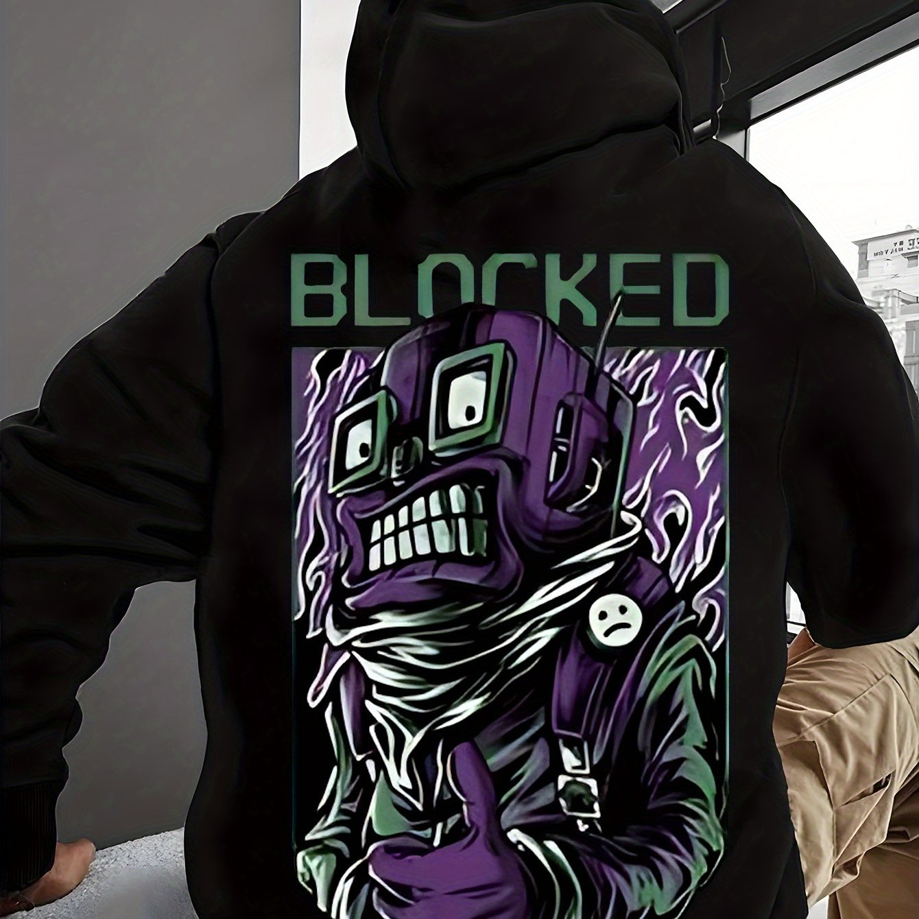 Handsome Men'S Hoodie with Printed English Letters And Cartoon Horror Elements, Featuring Pocket Details for Easy Release And Storage of Items. The Fabric Is Soft And Comfortable, Making It The Perfect Choice