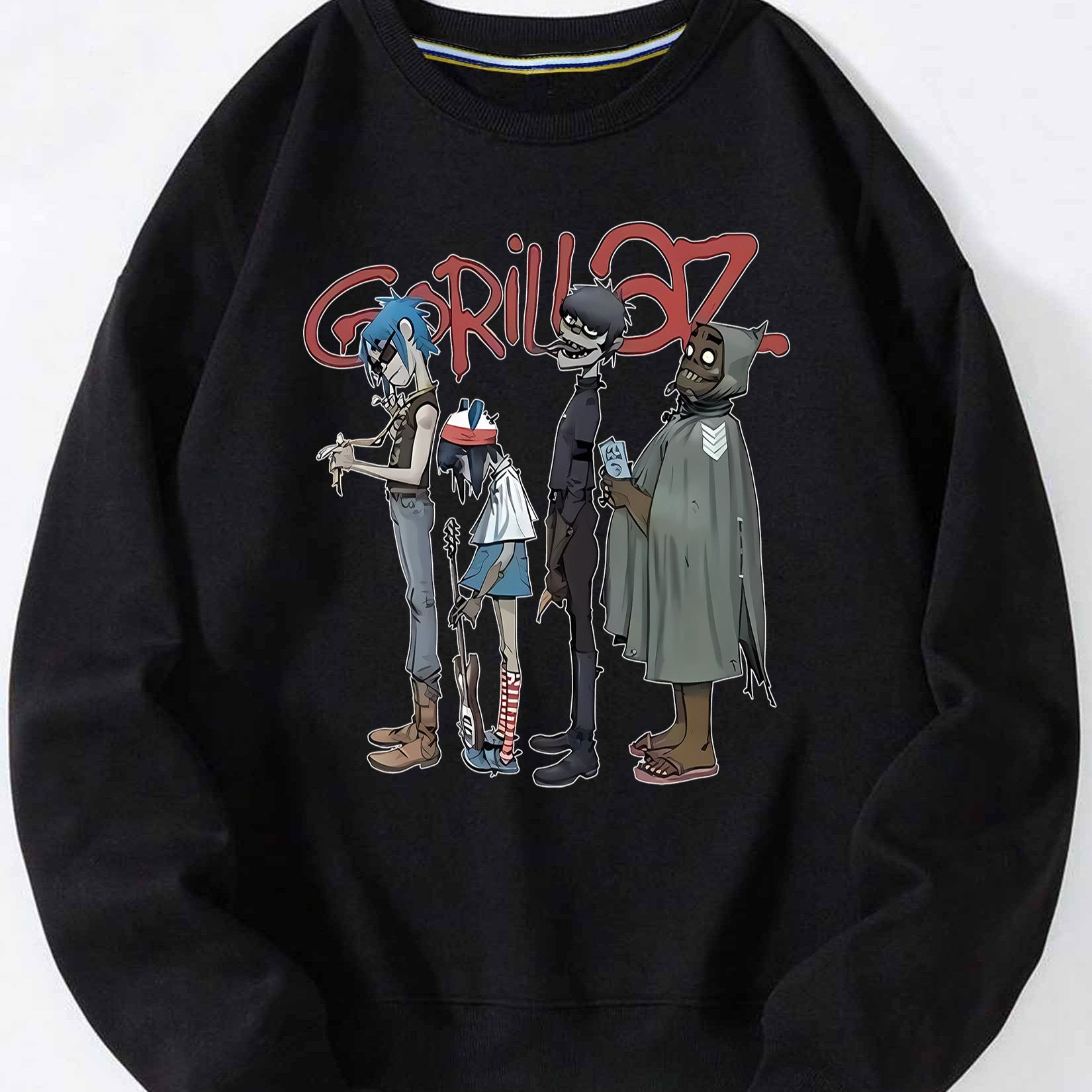 90's Retro Y2K Pattern Print Long Sleeve Comfortable Sweater for Men and Women, Punk Rock Band Gorillaz Inspired, Casual Fashion All-Rounder for Commuter, Sports, and Outdoor Activities