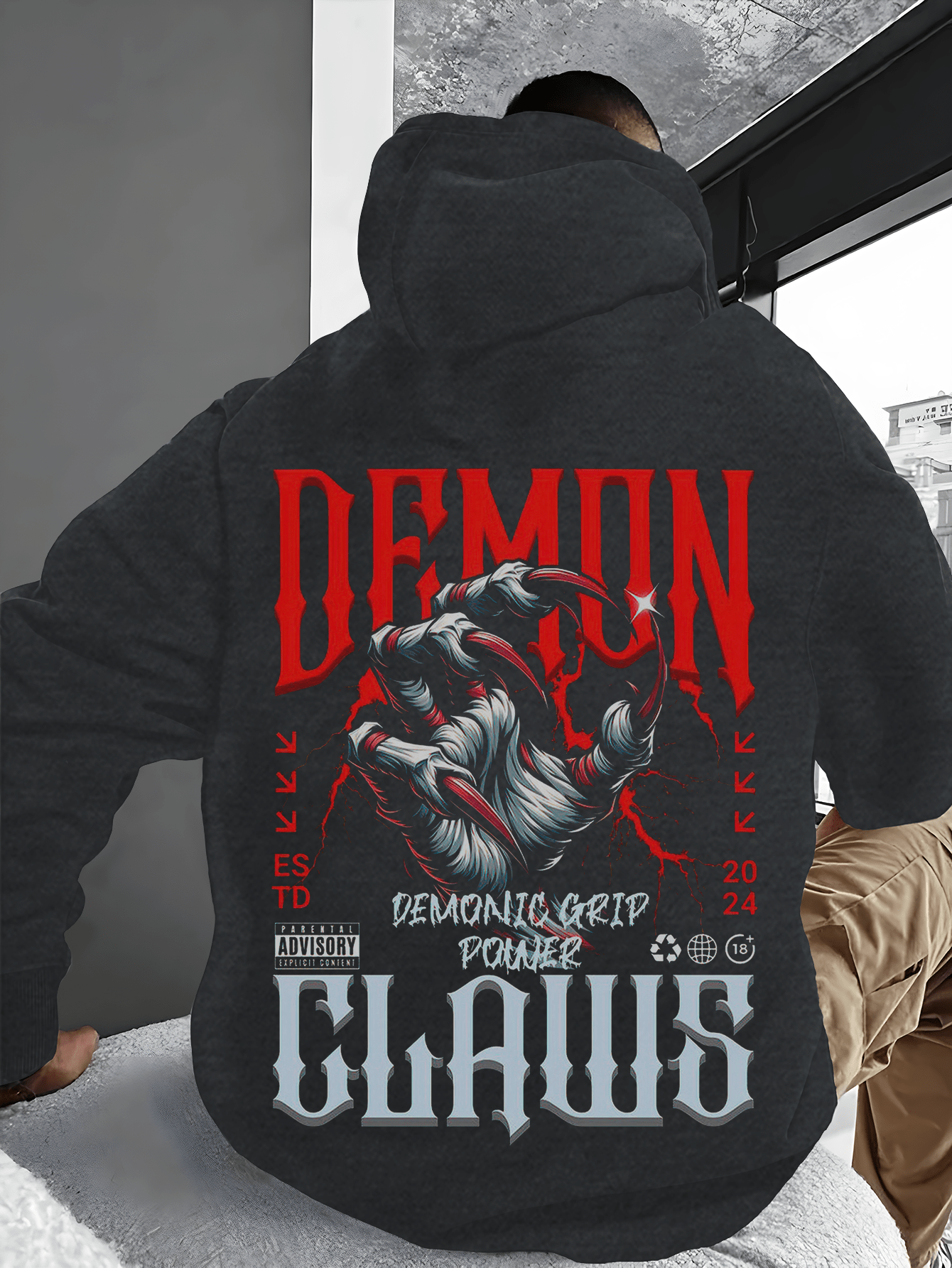 Handsome Men'S Hoodie with a Cool And Intimidating Print, Featuring Red English Letters And Versatile Prints. The Hoodie Has Pocket Details for Easy Release And Storage, And The Fabric Is Soft And Comfortable, Making It The P