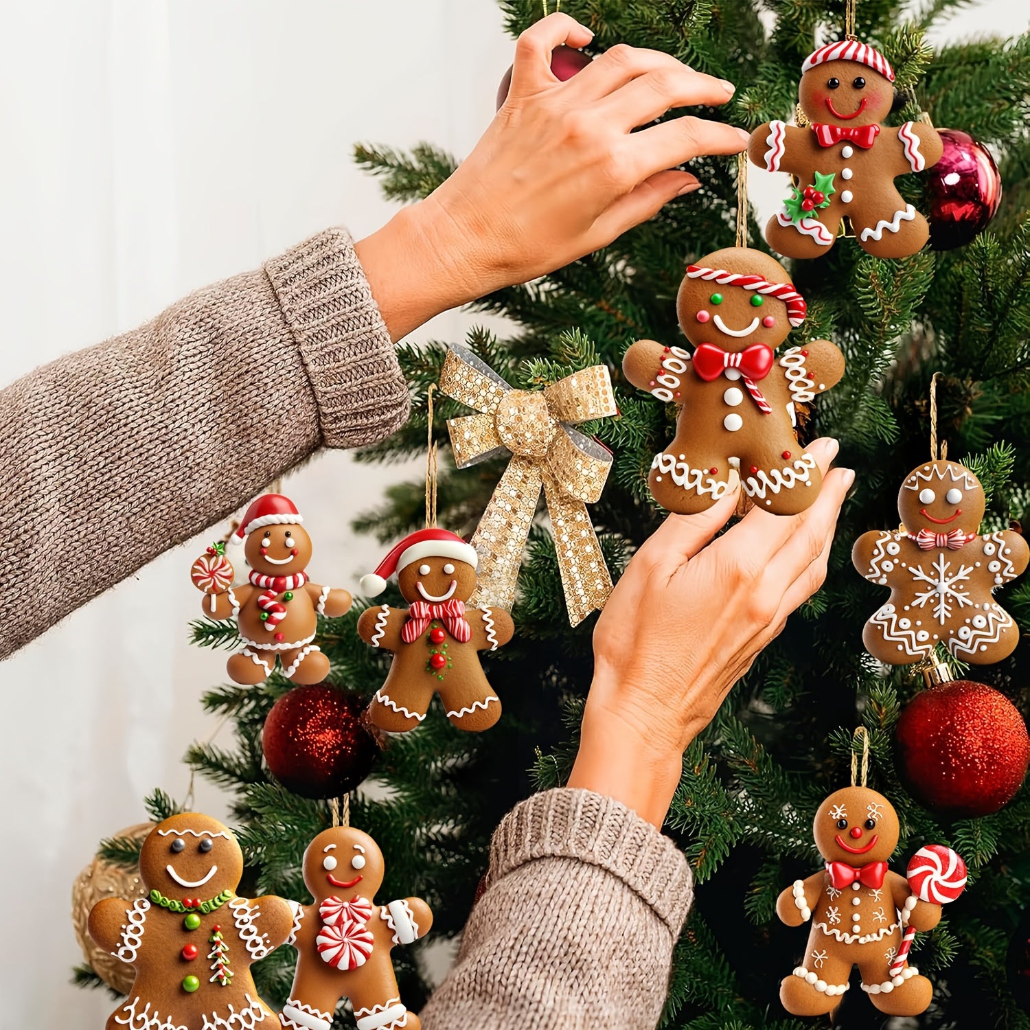 Wooden Gingerbread for Man Christmas Tree Ornaments Set - Festive Holiday Decorations for Home & Party