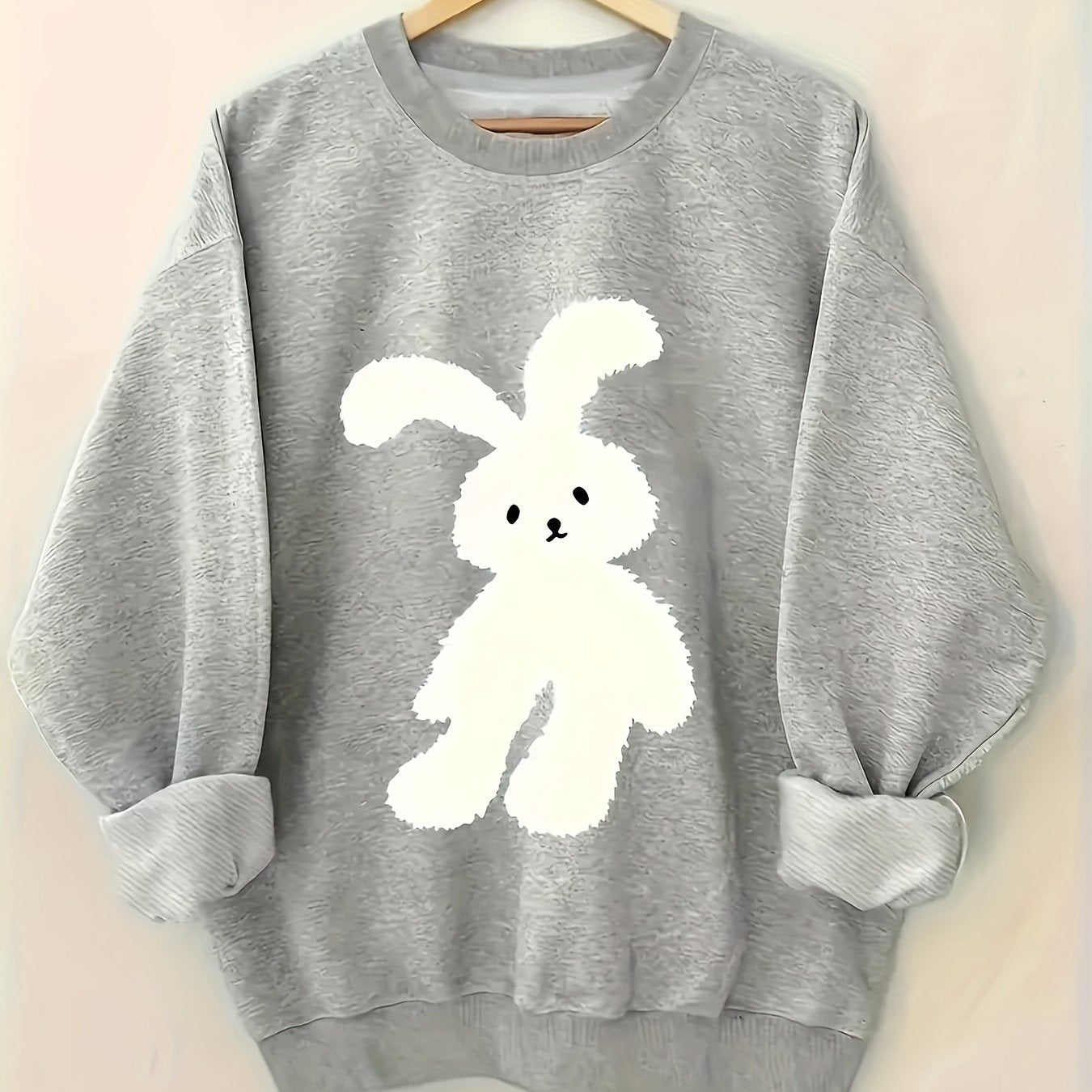 Bunny Cartoon Print Women'S Comfortable Crew Neck Sweatshirt