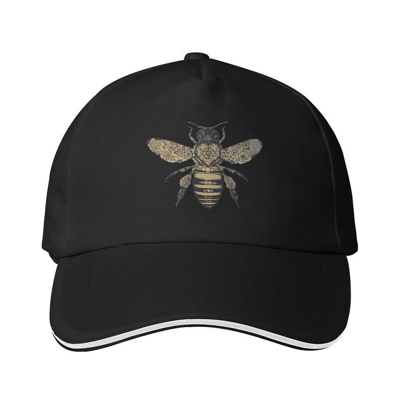 Bee Print Baseball Cap, 100% Polyester Casual Trucker Hat, Adjustable Lightweight Hand-Woven with Zip Closure, Non-Elastic Summer Sun Protection for Golf, Sun Protection Hat | Headgear | Zipper Closure Cap