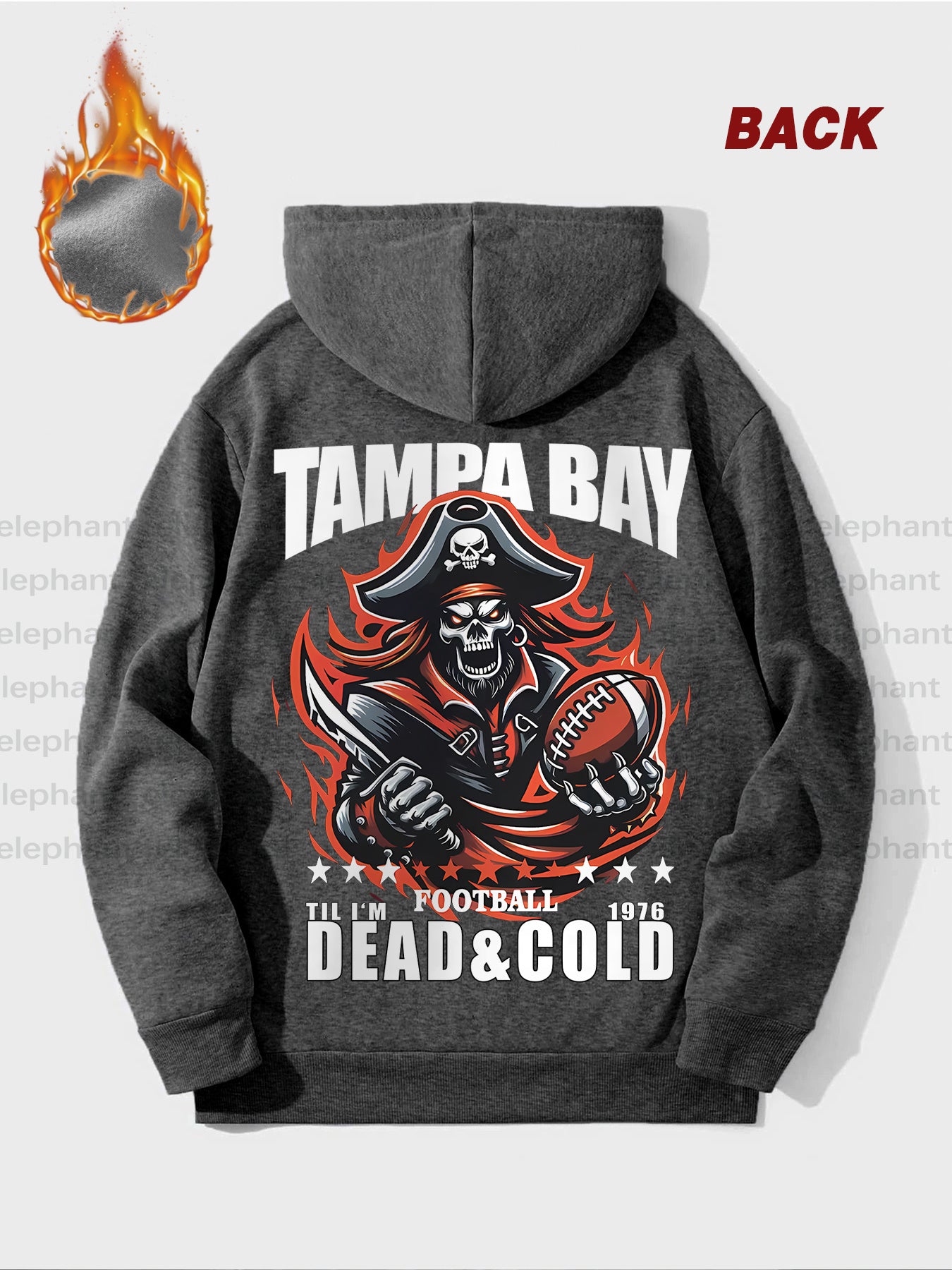 Tampa Bay Football Graphic Print Hoodie for Men - Casual, Thickened Cotton Blend Sweatshirt with Pocket, Ideal for Autumn and Winter,, Creative Gifts, Gifts for Men, Football Enthusiasts