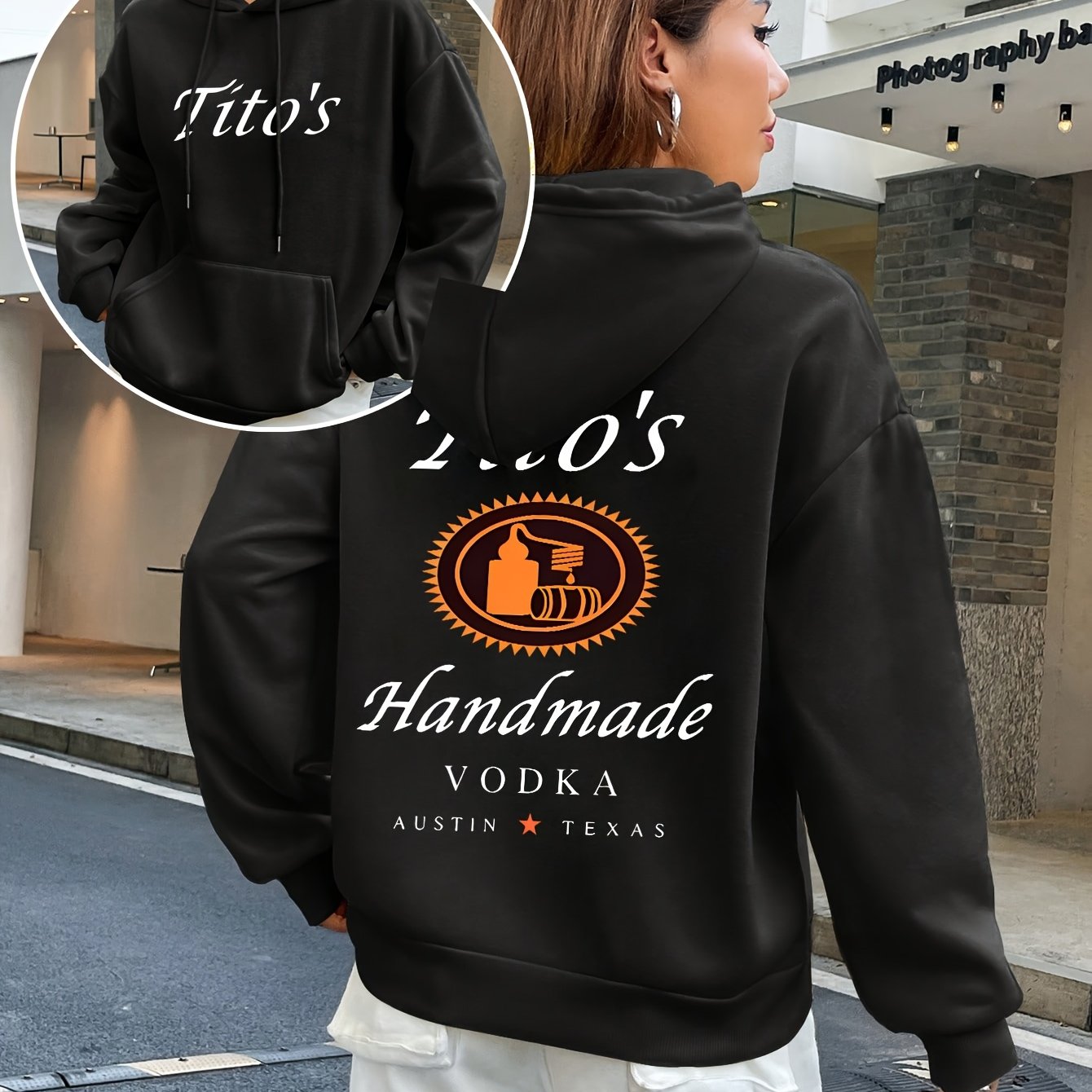 Titos Hoodies, Texas Label Hoodies, Vodka Hoodies, Drawstring Casual Hooded Sweatshirts, Suitable for Autumn And Spring, Women'S Clothing.