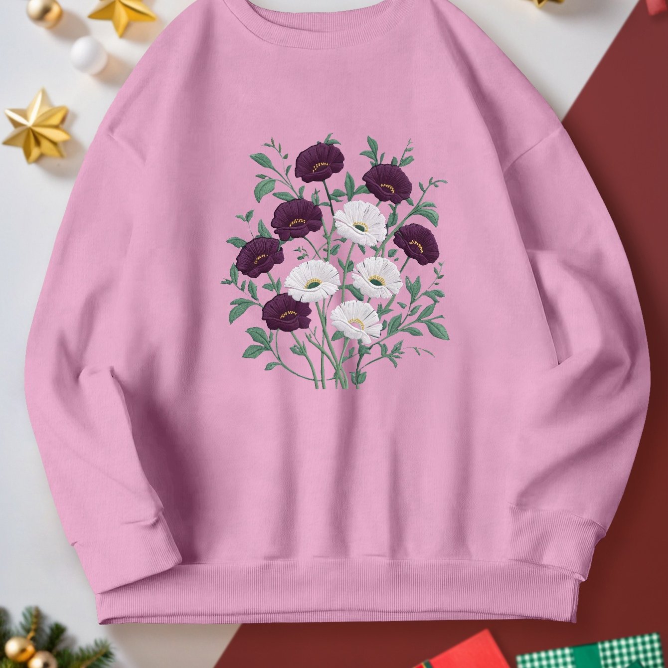 teediy Embroidered floral design women's sweatshirts