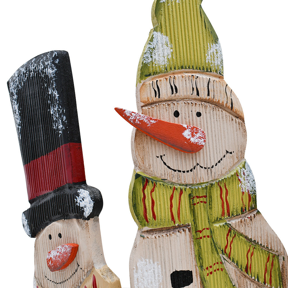 Christmas Decorations Wood Snowman Sign Holiday Xmas Home Decor Wooden Folding Triple Snowmen Screen Rustic Decorative Ornaments for Table Top Fireplace (Snowman)