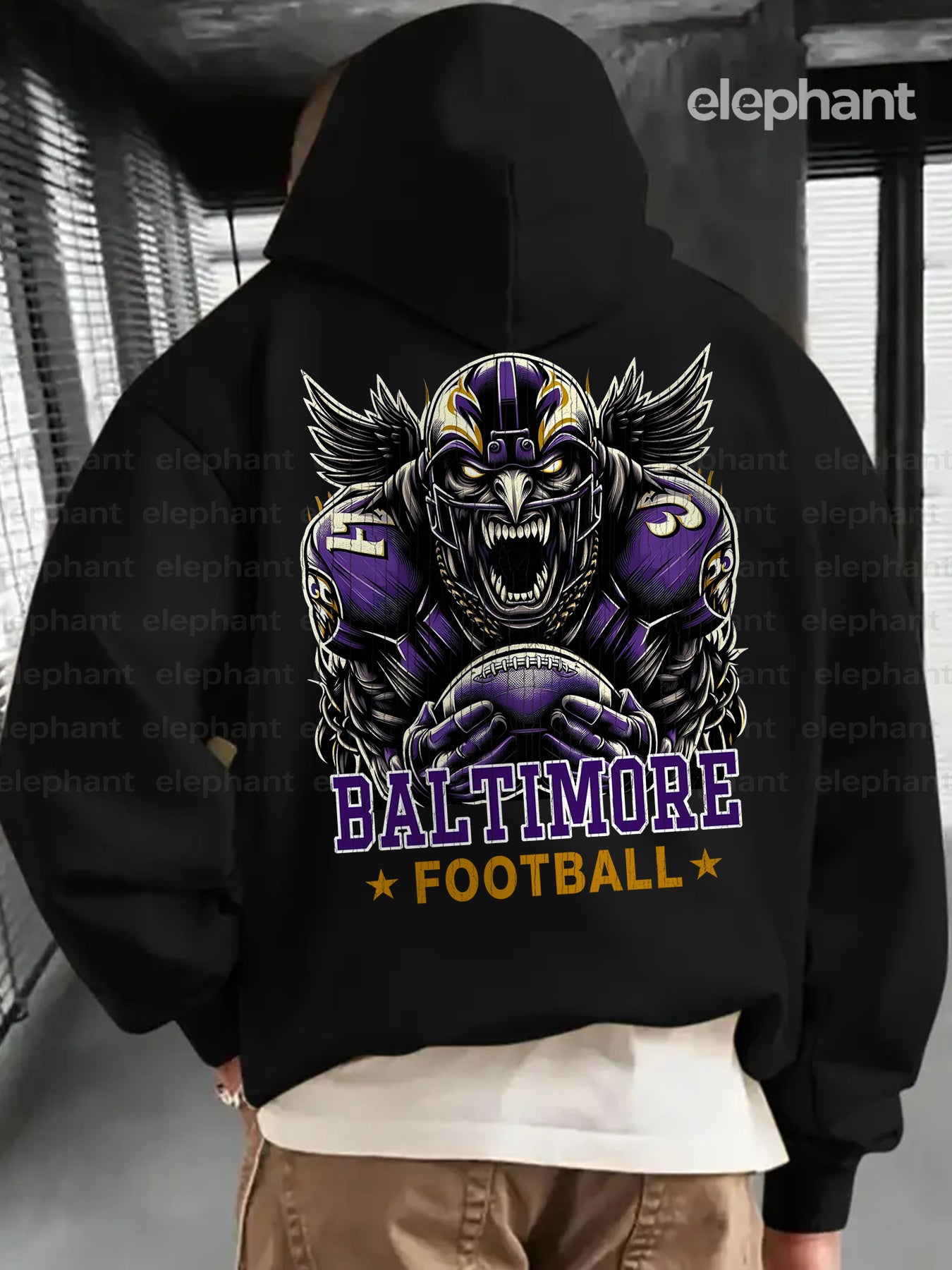 Men's Baltimore Football Graphic Hoodie - Cozy Thick Cotton Blend Sweatshirt with Pockets, Purple & Black Eagle Design, Perfect for Fall and Winter Casual Wear, Sweater Hoodie