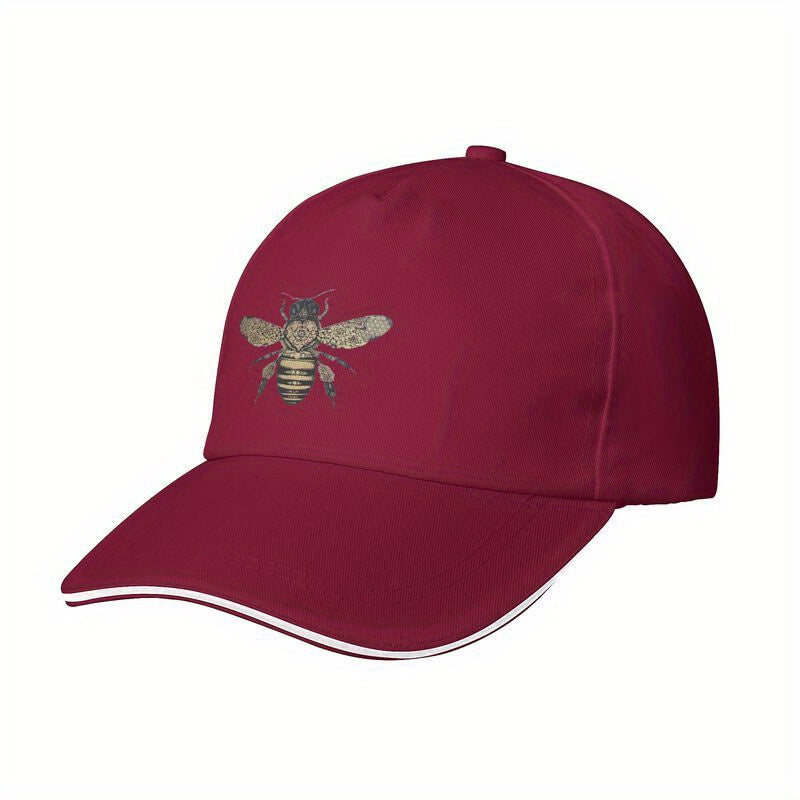 Bee Print Baseball Cap, 100% Polyester Casual Trucker Hat, Adjustable Lightweight Hand-Woven with Zip Closure, Non-Elastic Summer Sun Protection for Golf, Sun Protection Hat | Headgear | Zipper Closure Cap