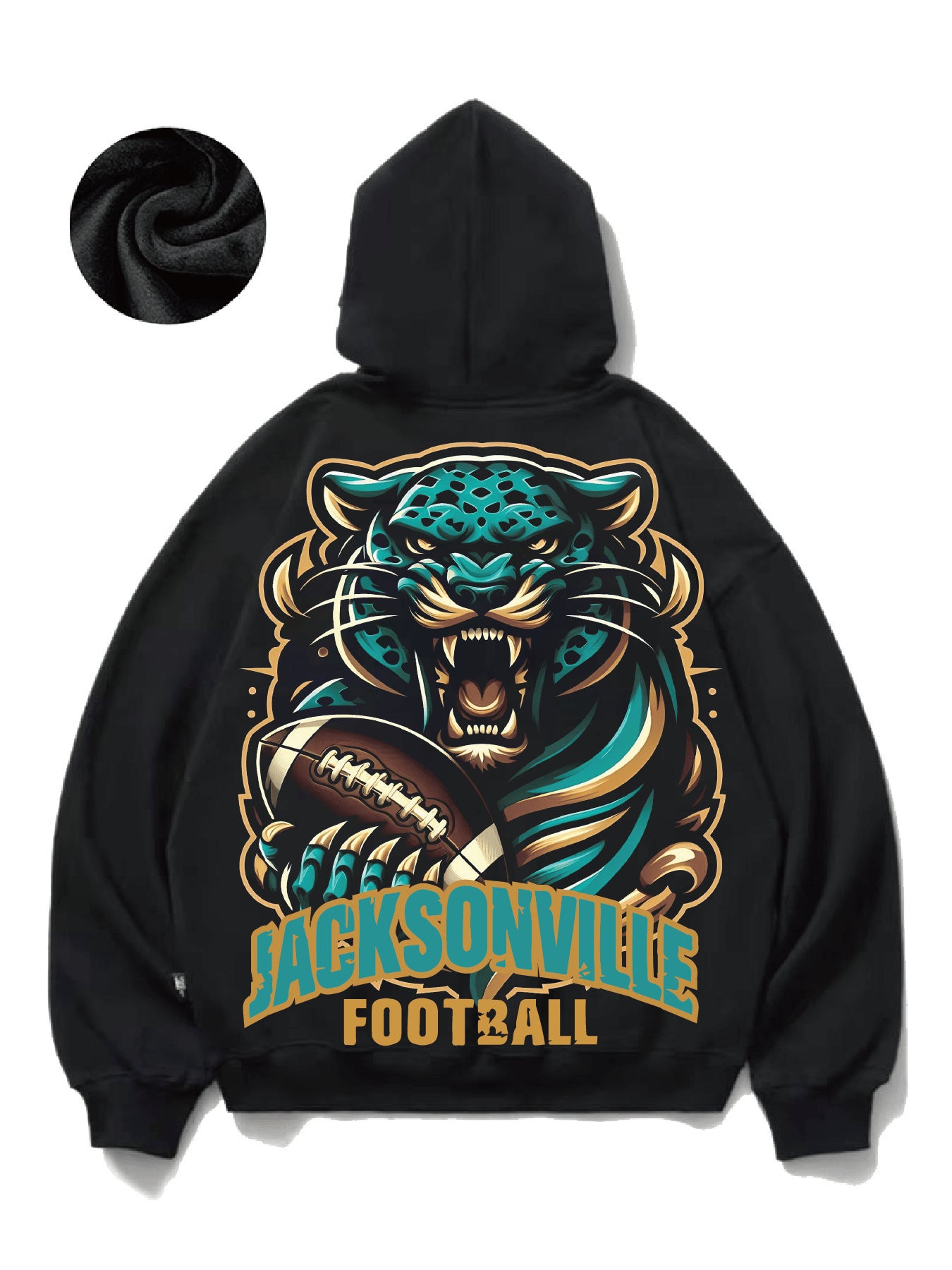 Men's Jacksonville Football-Themed Hoodie - Casual Cotton Blend, Long Sleeve Pullover with Drawstring & Kangaroo Pocket, Black with JAGUAR Graphic, Football Hoodie