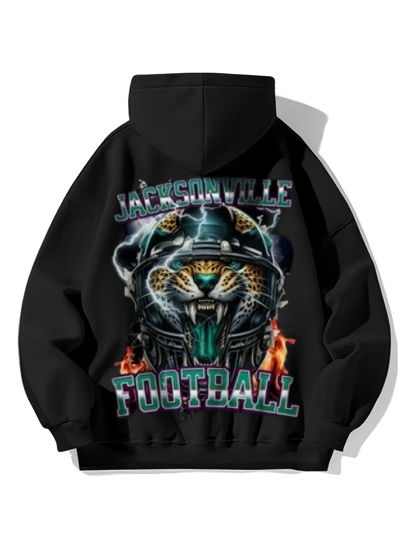 1pc Vintage Jacksonville Football Print Hoodie for Men - Cotton Blend, Long Sleeve, Loose Fit, Kangaroo Pocket, Drawstring Hood, Casual Streetwear, Autumn & Winter Collection