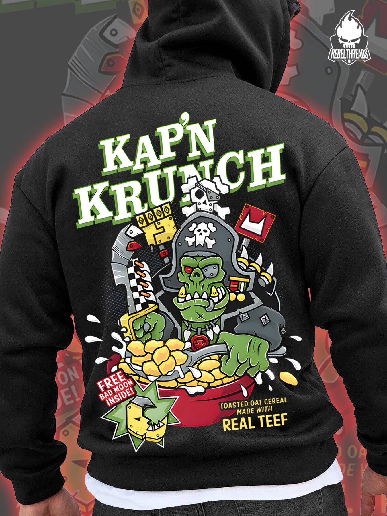 Street Cool KAP'N KRUNCH Pirate Oatmeal 270G Men'S Autumn And Winter Fleece Hoodie with Personalized Trendy Hip-Hop Streetwear And Kangaroo Pocket As a Gift Suitable for Individuals with Personality And Street Culture