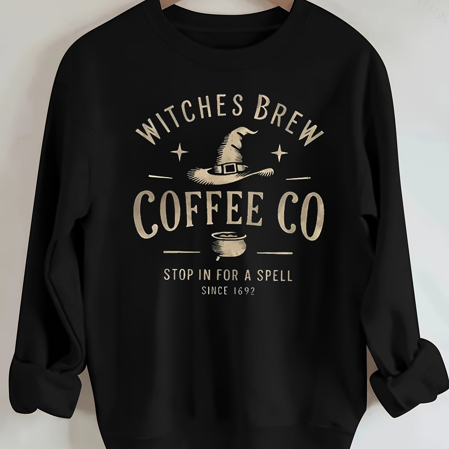 WITCHES BREW COFFEE CO Letterprinted Crew Neck Casual Long-sleeved Sweatshirt For Women
