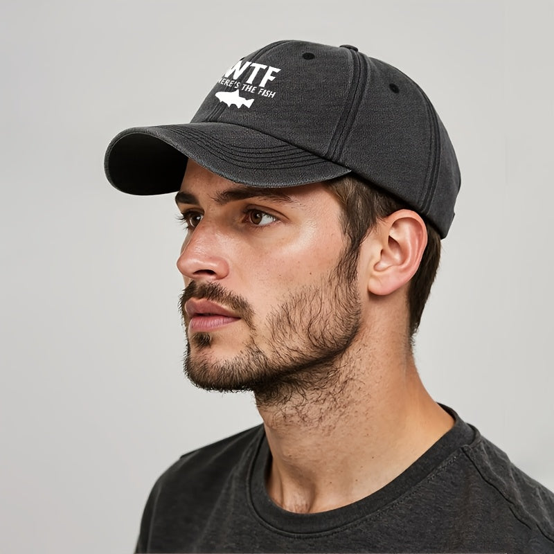 Unisex Embroidered Baseball Cap - WTF Where's The Fish, Polyester, Casual Style for Fishing, Camping, Hip-Hop, Dad Cap, Trucker Hat
