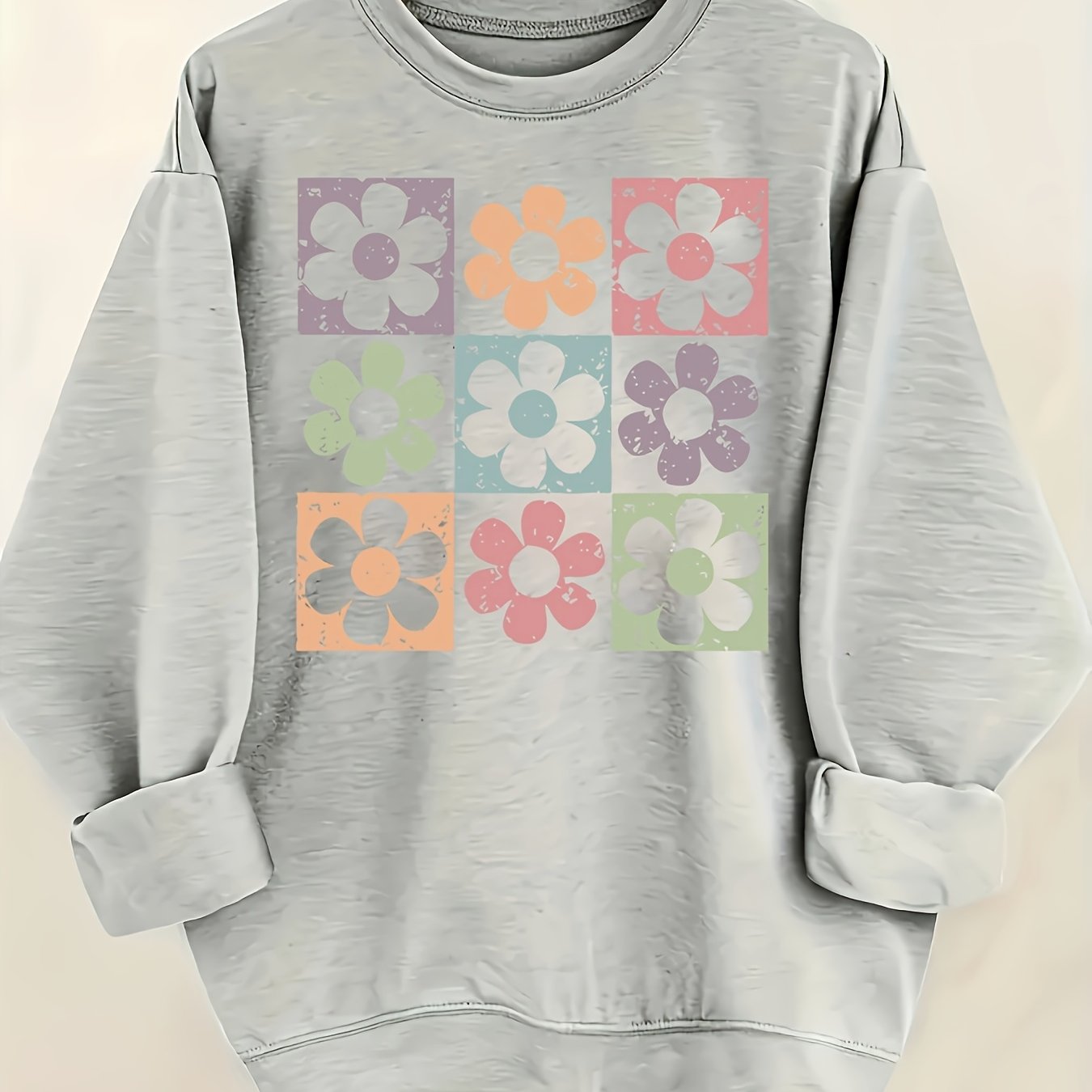 Soft Floral Print Long Sleeve Crew Neck Pullover Sweatshirt For Women, Casual Fashion Basic Sweatshirt