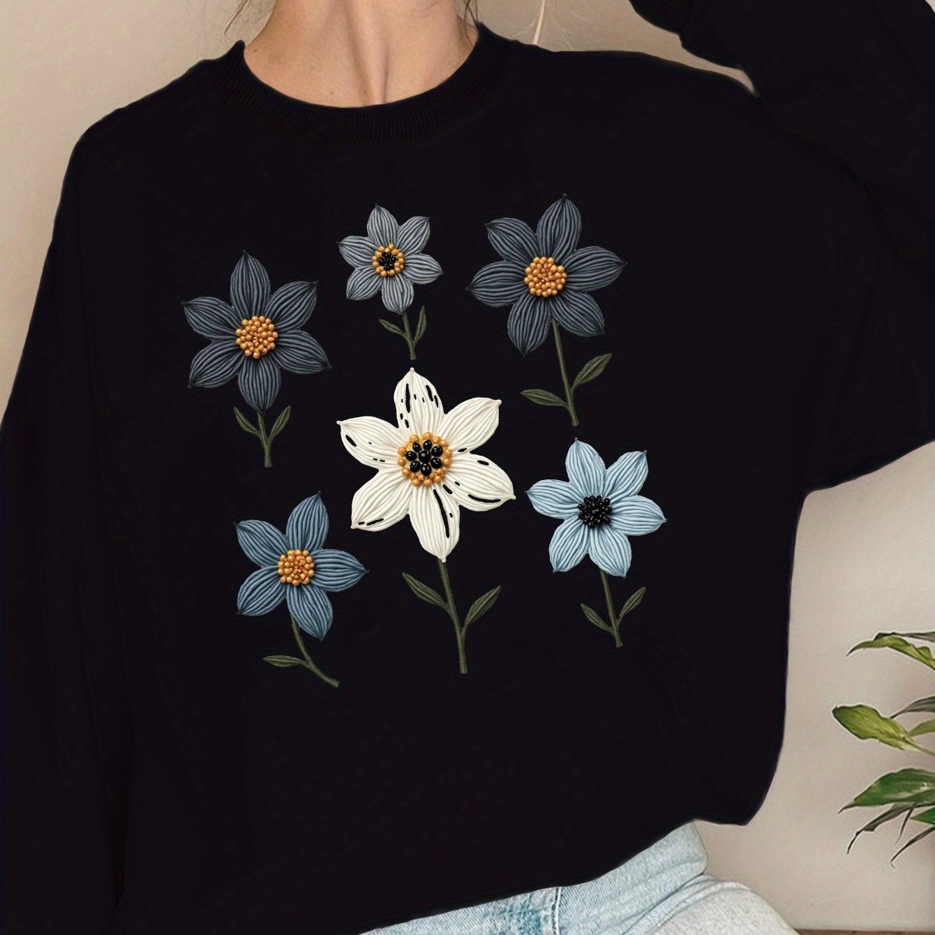 Women'S Sweatshirts Featuring Teediy with Beaded Floral Designs.