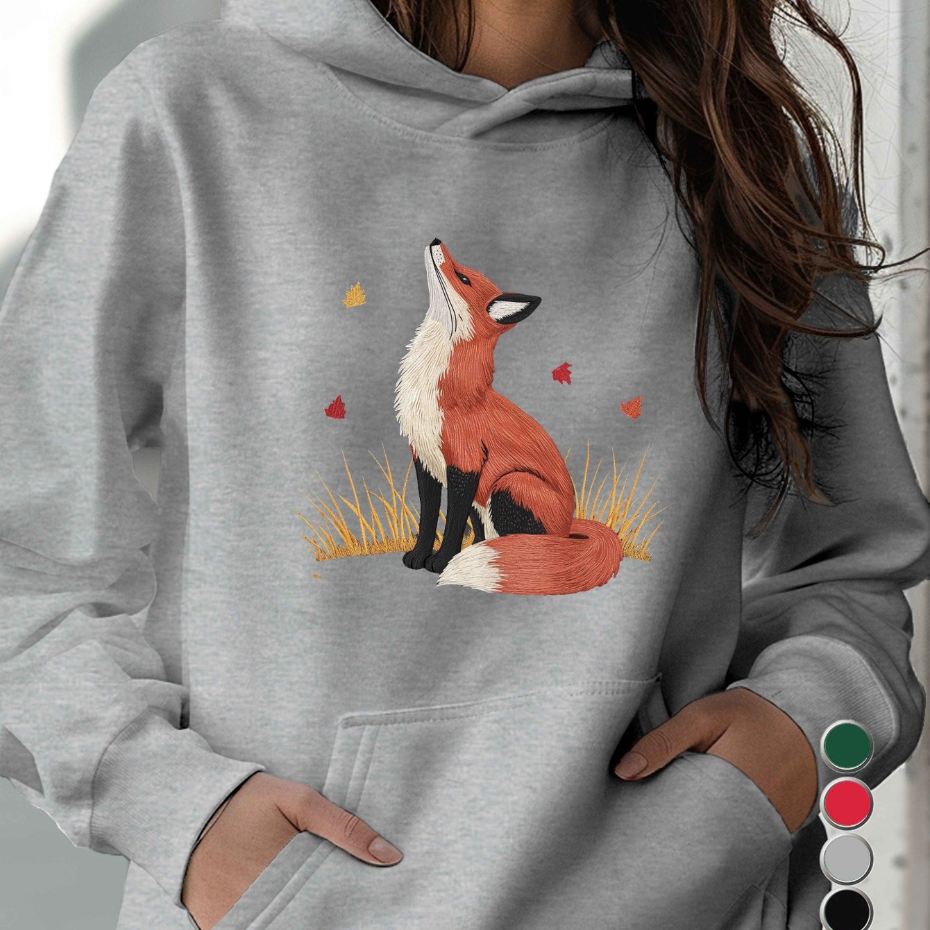 Embroidered red fox illustration teediy Women's hoodies