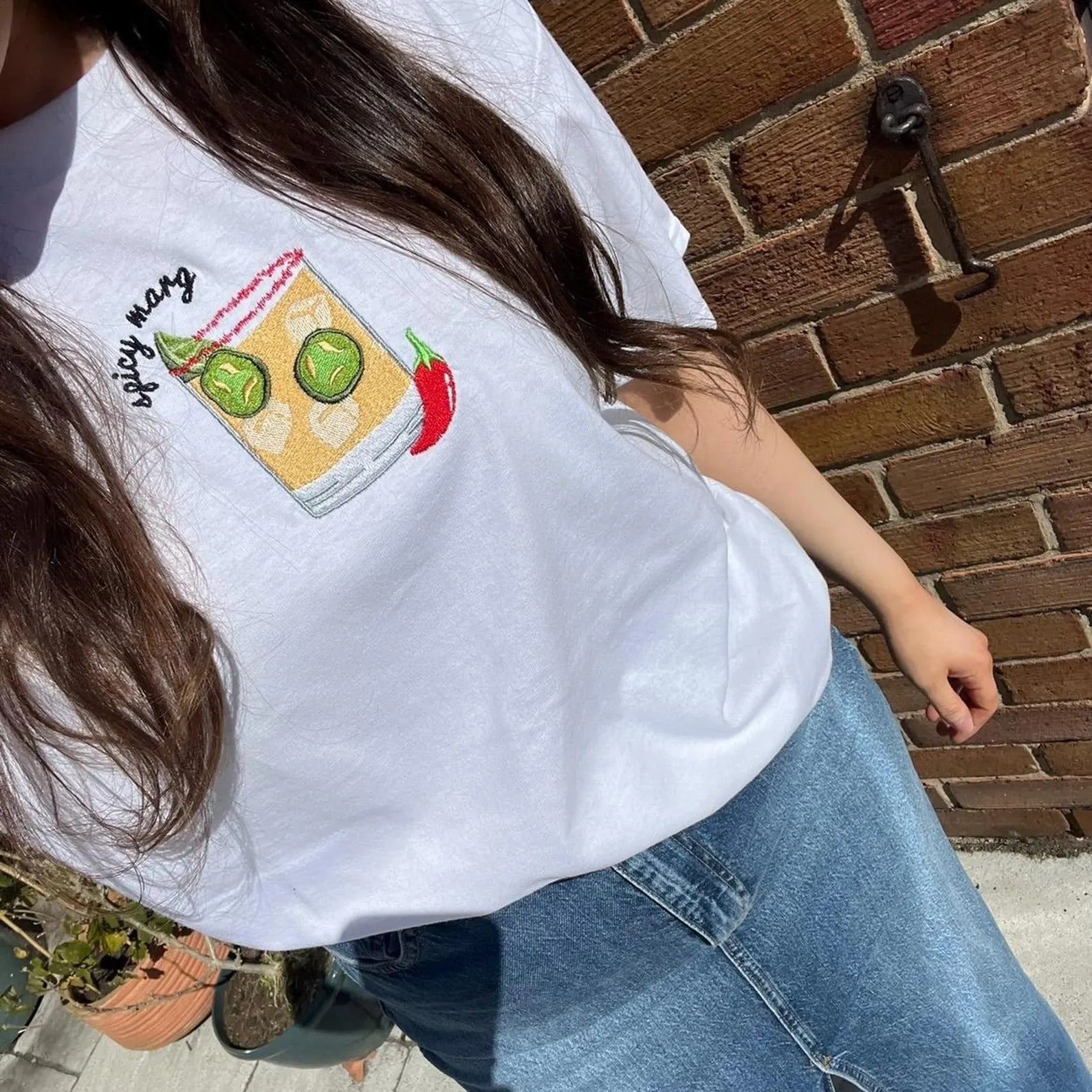 Spicy Marg Embroidered T-shirt | Unisex T-shirt | Short Sleeve | 100% Cotton T-shirt | Women's | Men's | Crewneck | Cocktails | Beer Garden