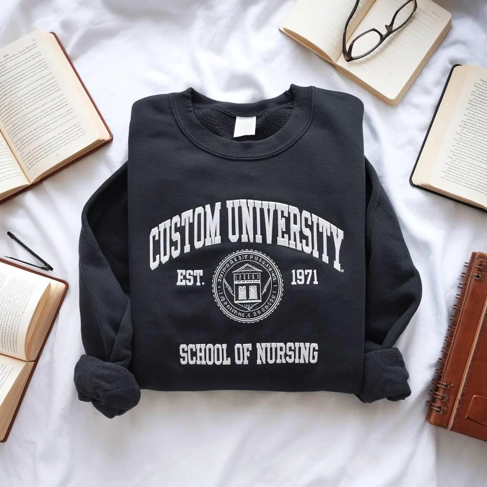 Custom University Sweatshirt, Custom College Embroidered Sweatshirt, University Sweatshirt, University College Sweatshirt Gift, High School