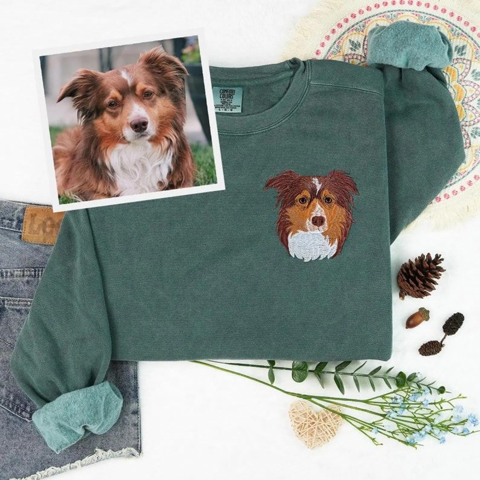 Custom EMBROIDERED Pet Portrait Comfort Colors T-Shirt,Custom Dog Mom Gift, Cat Mom,Personalized Pet Memorial,Personalized Pet Embroidery