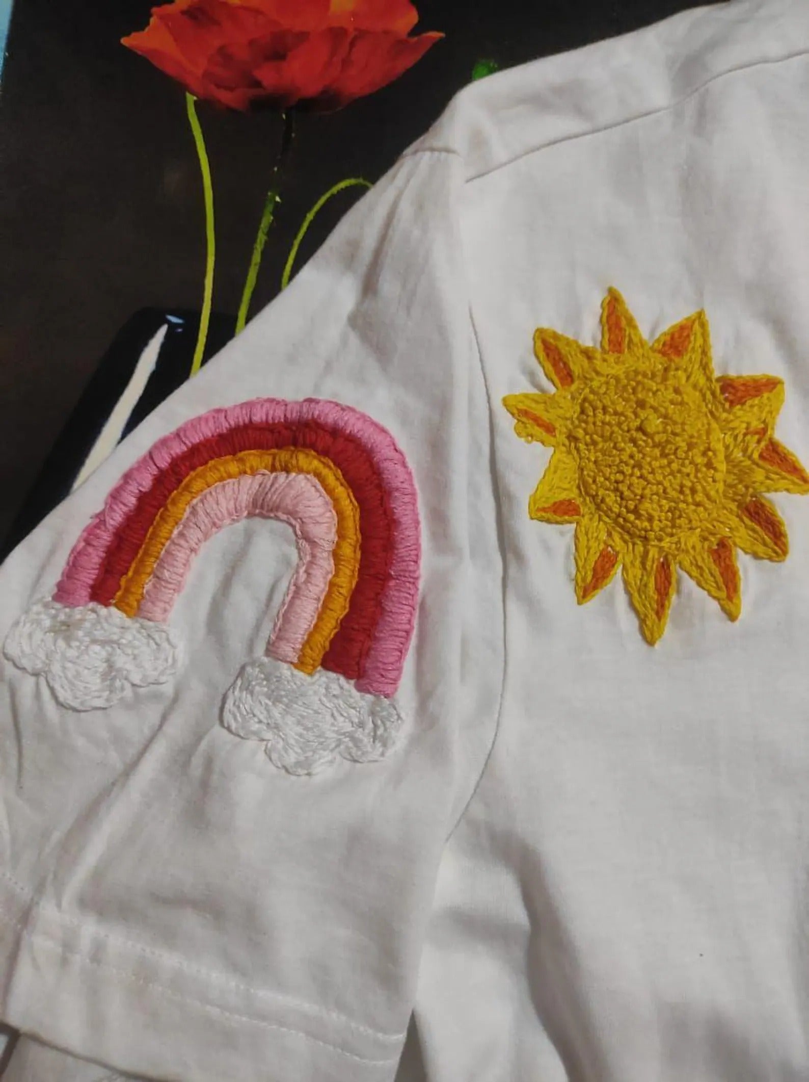 floral Hand-embroidered t-shirt/ Customized T-Shirt / Flower's T-shirt / Embroidered tshirt