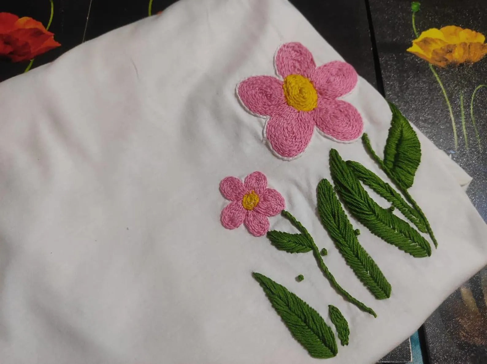 floral Hand-embroidered t-shirt/ Customized T-Shirt / Flower's T-shirt / Embroidered tshirt