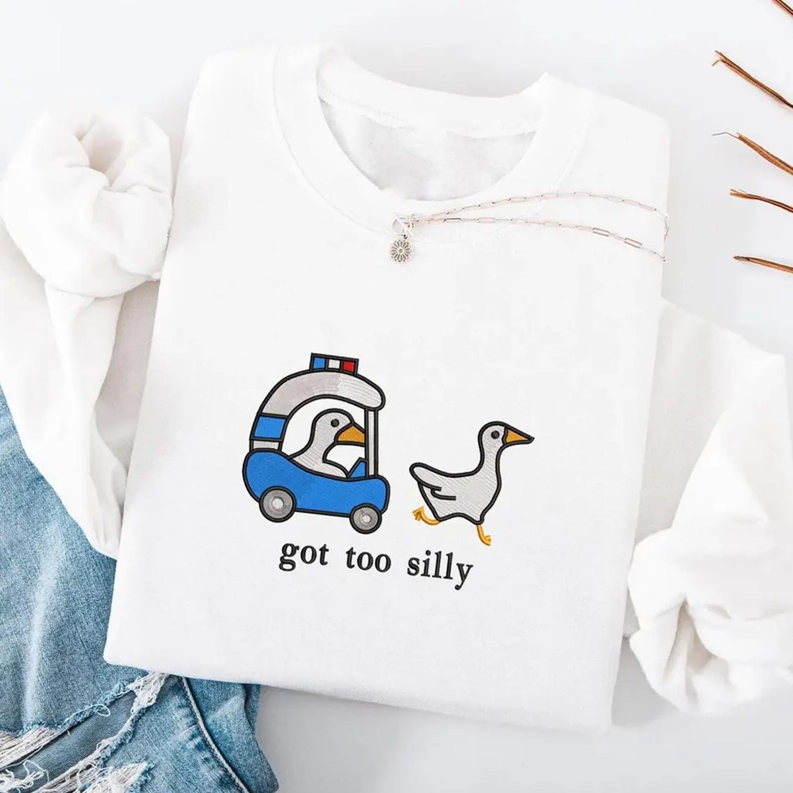 Embroidered T-shirt, Funny Silly Duck Embroidery Shirt, Silly Goose Embroidery, Goose Tee