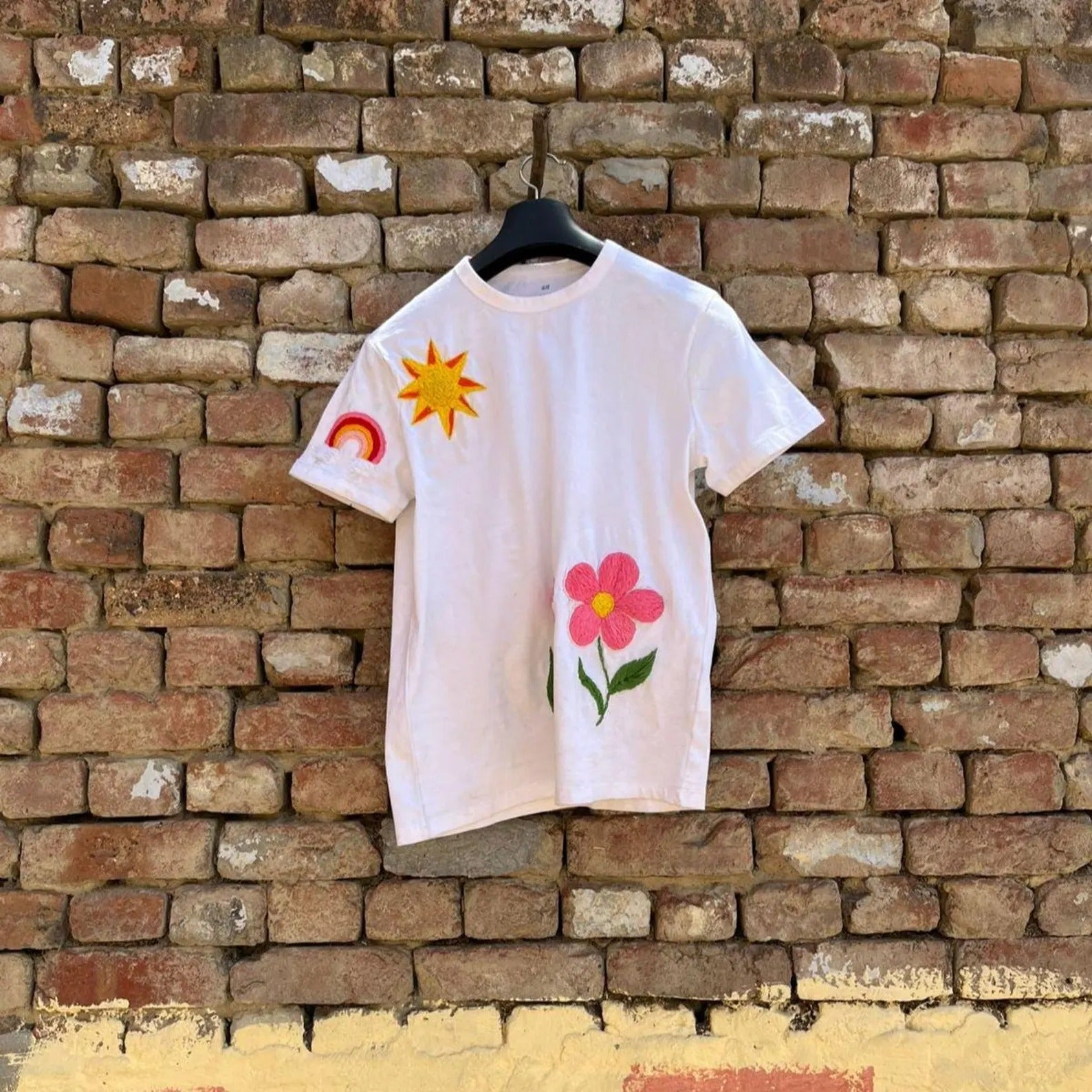 floral Hand-embroidered t-shirt/ Customized T-Shirt / Flower's T-shirt / Embroidered tshirt