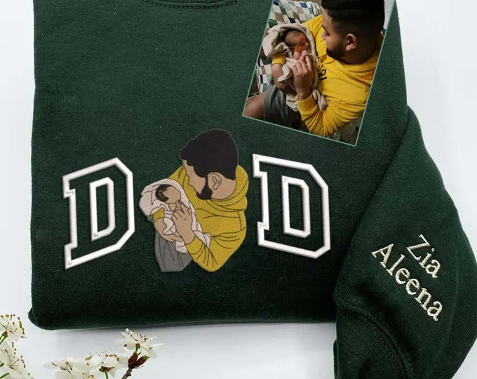 Embroidered dad shirt, Custom embroidered father tshirt, custom father embroidered tshirt, Custom embroidered photo, Sweatshirt-Hoodie shirt