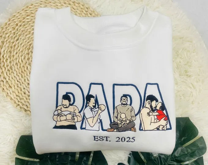 Embroidered dad shirt, Custom embroidered father tshirt, custom father embroidered tshirt, Custom embroidered photo, Sweatshirt-Hoodie shirt