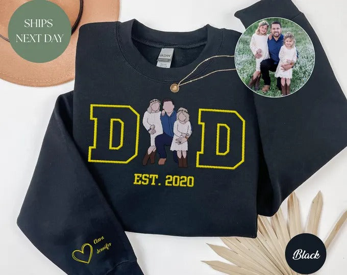 Embroidered dad shirt, Custom embroidered father tshirt, custom father embroidered tshirt, Custom embroidered photo, Sweatshirt-Hoodie shirt