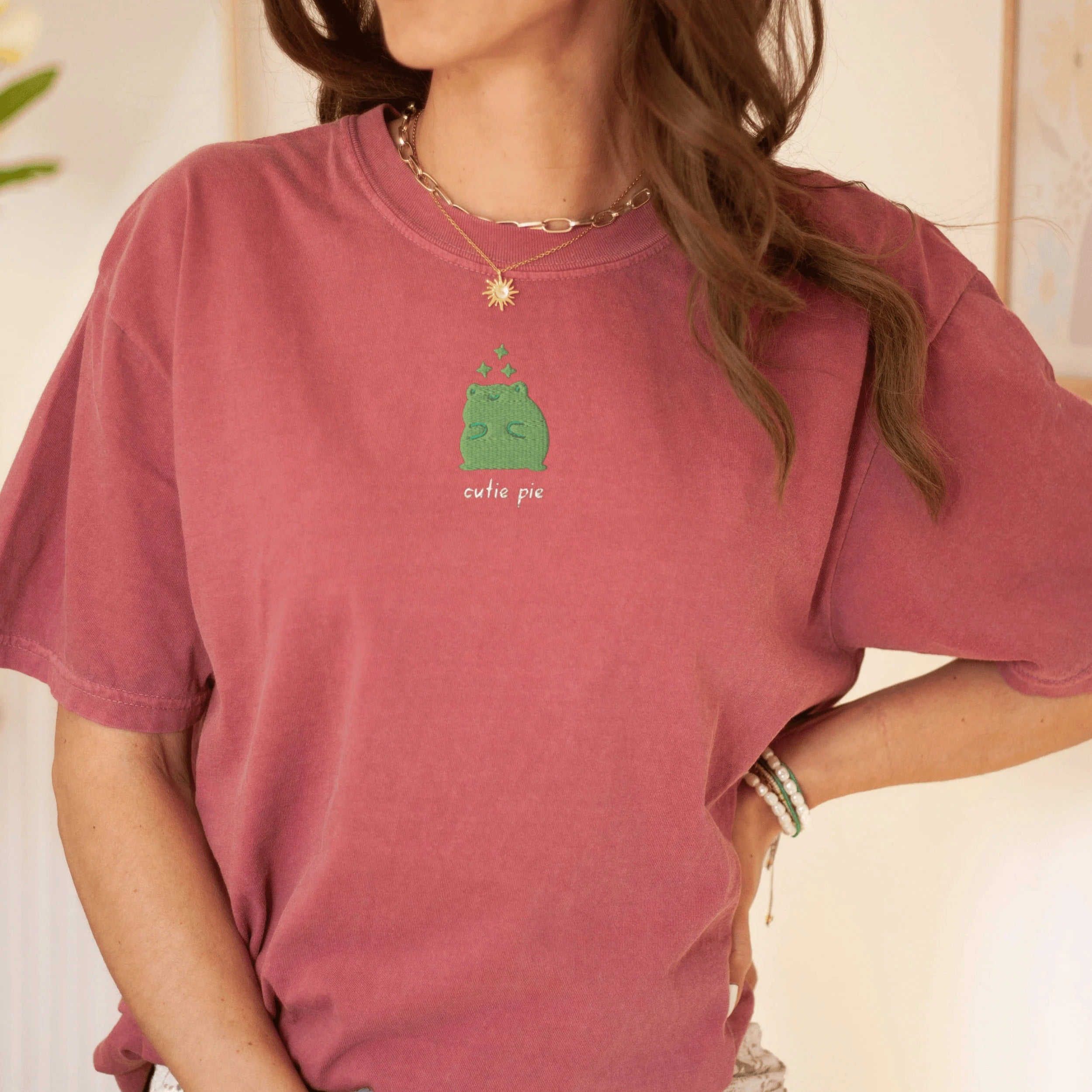 Comfort Colors Frog Cutie Pie Shirt, Embroidered Frog Crewneck, Cute Animal Shirt, Embroidered Frog Shirt, Cute Embroidered T-Shirt