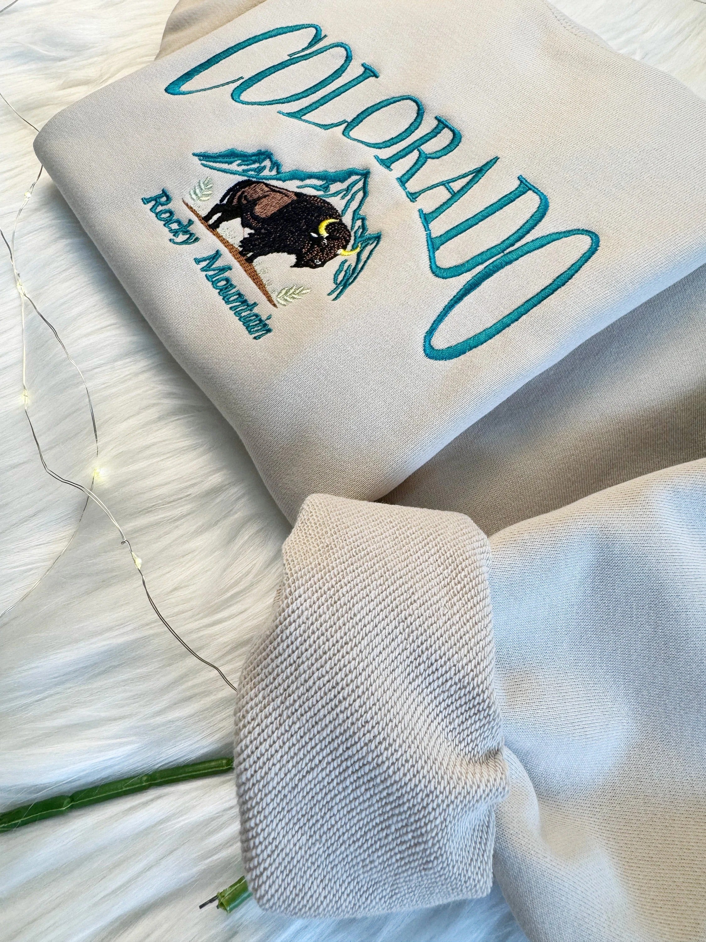 olorado Bison Embroidered T-shirt | Embroidered Unisex Sweatshirt | Crew Neck Sweatshirt
