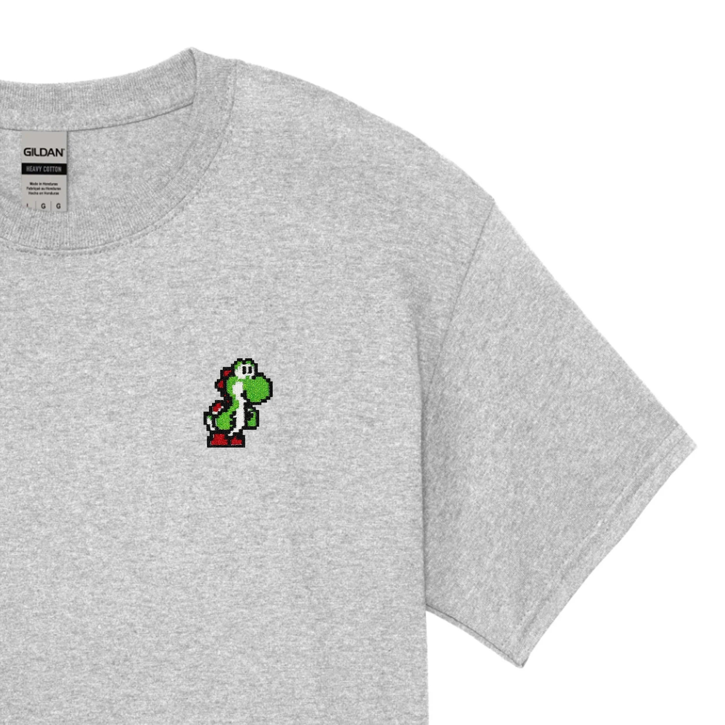 Embroidered Pixel Yoshi | Heavy Cotton Unisex T-shirt | Handcrafted Pixel Apparel | Unique Embroidery Gifts