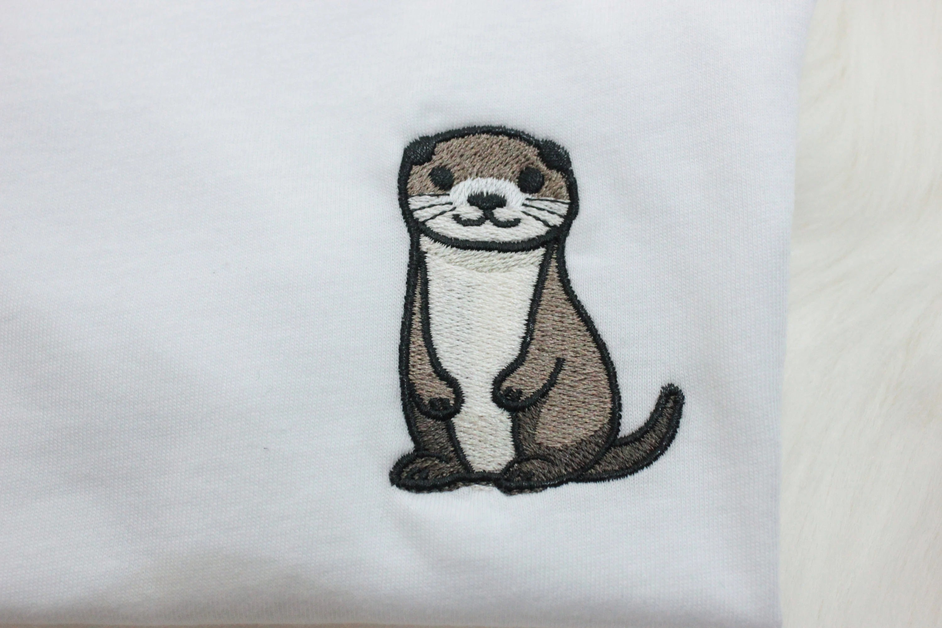 Otter Embroidered T-Shirt, Embroidered Crewneck Unisex Shirt, Short Sleeve Shirt - Multiple Colors