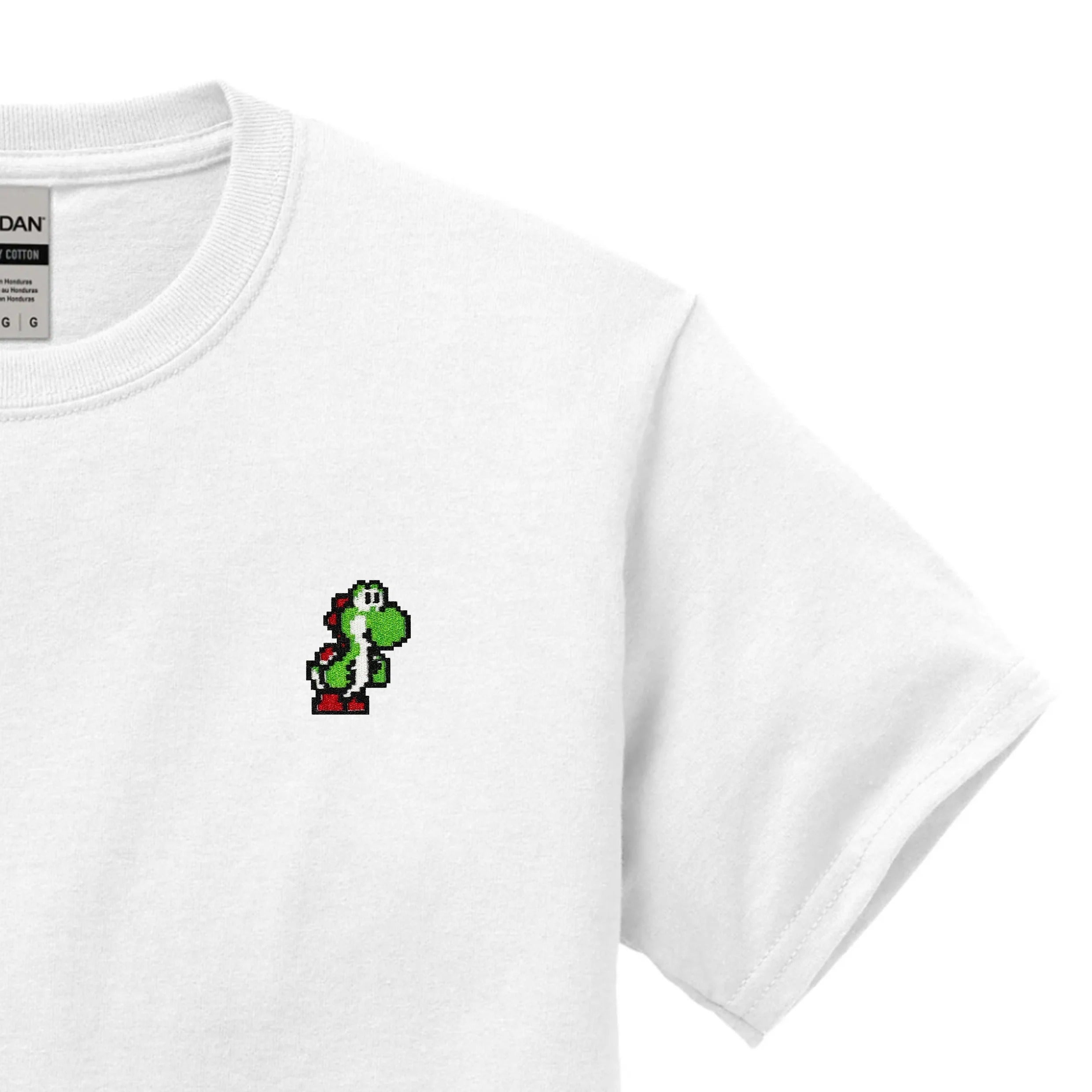Embroidered Pixel Yoshi | Heavy Cotton Unisex T-shirt | Handcrafted Pixel Apparel | Unique Embroidery Gifts