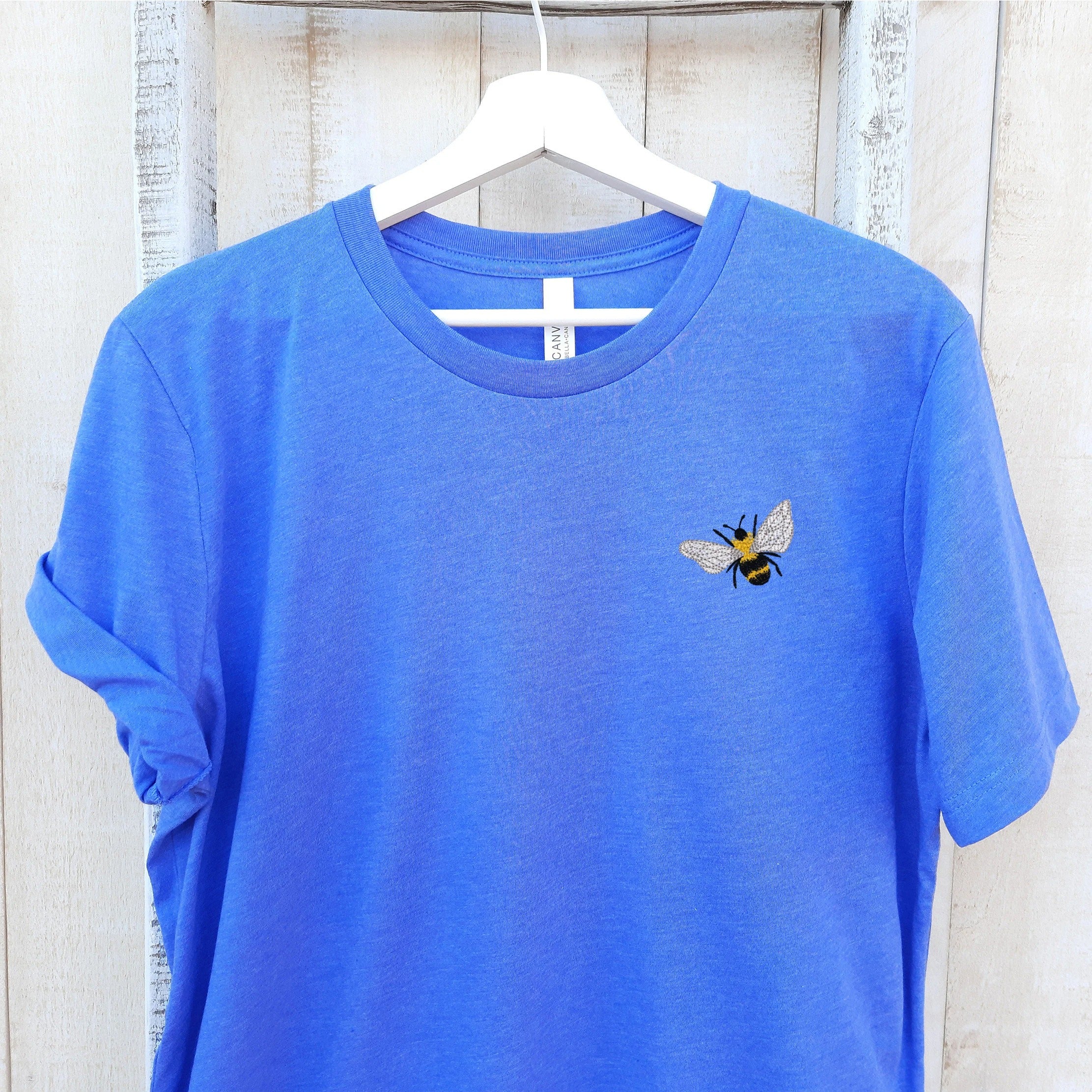 Cute Bee Embroidered T-shirt, Unisex Crewneck T-shirt, Bee Lover T-shirt, Themed Gifts Bee, Custom Embroidered Bee T-shirt Gift for Friend!